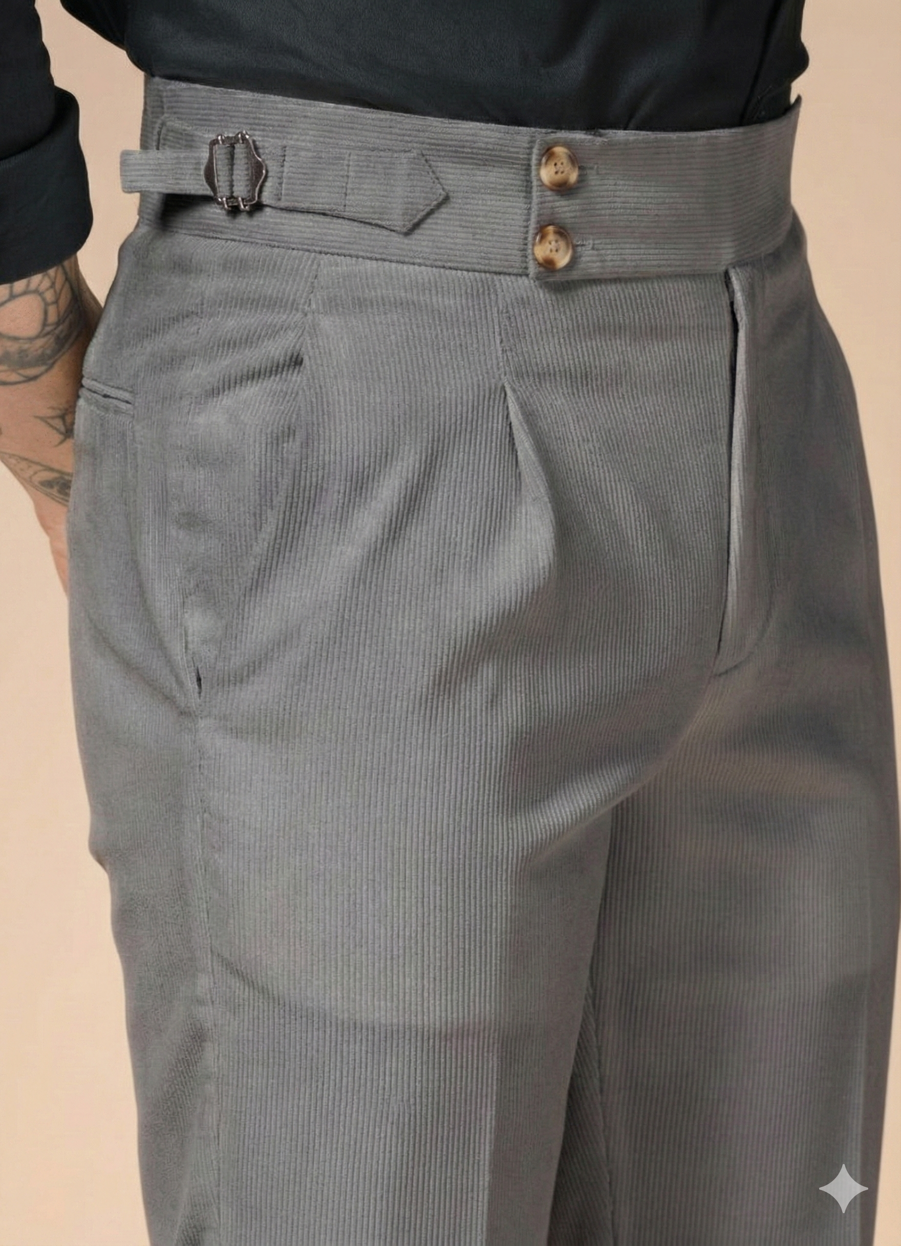 Dark Grey Corduroy Signature Buttoned Gurkha Pants | Boot Cut Fit by ITALIAN VEGA®
