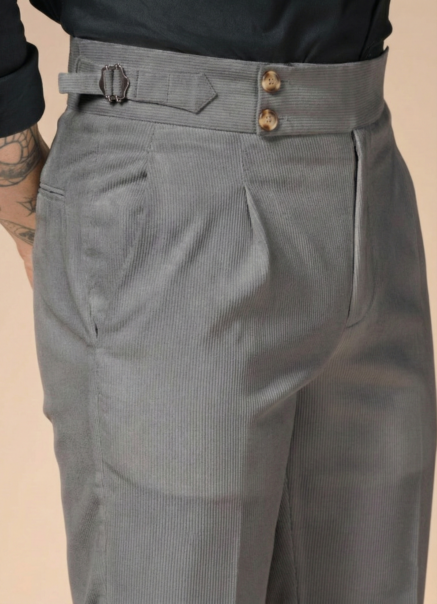 Dark Grey Corduroy Signature Buttoned Gurkha Pants | Boot Cut Fit by ITALIAN VEGA®