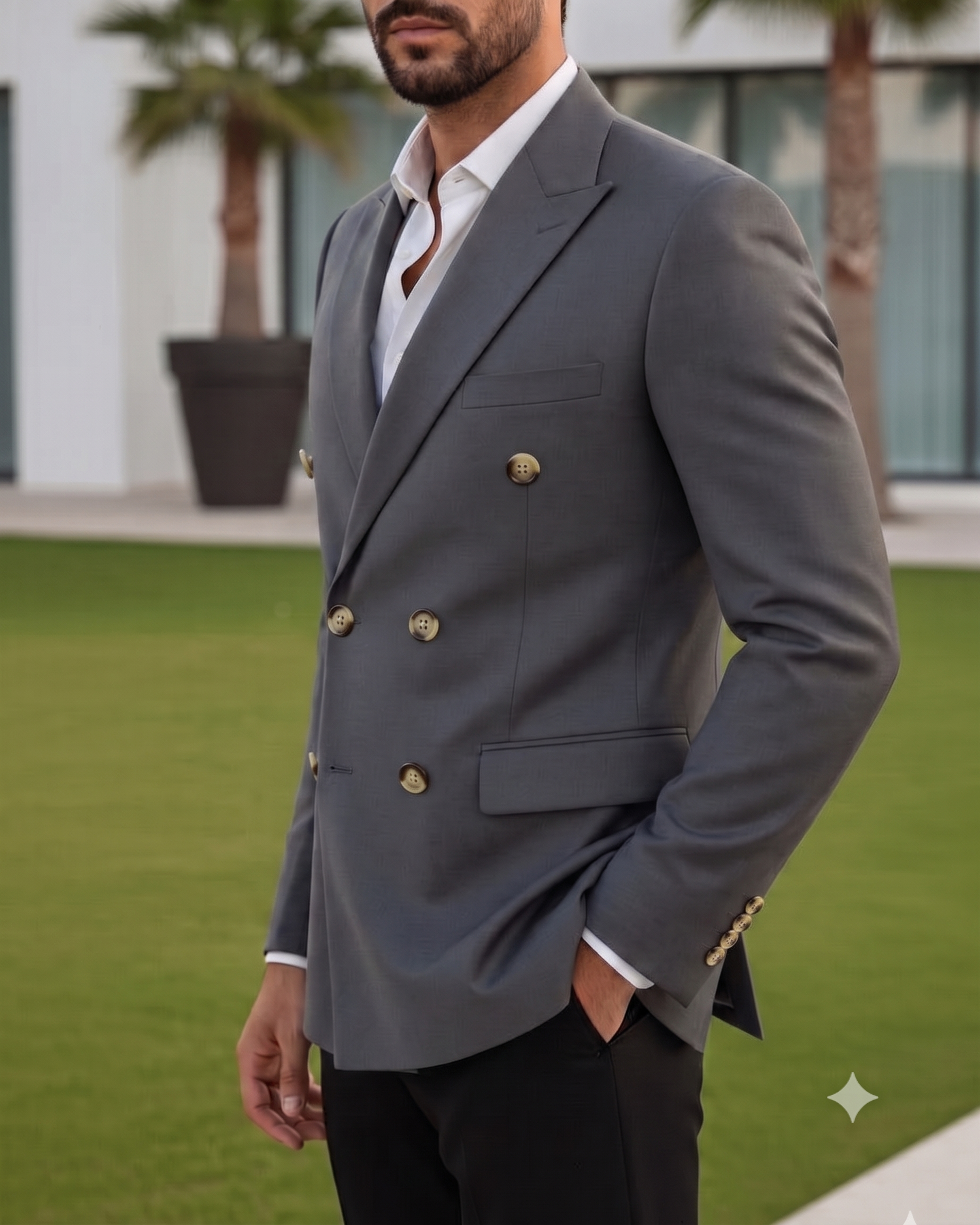 Stone Grey Double Breasted Blazer by Italian Vega®