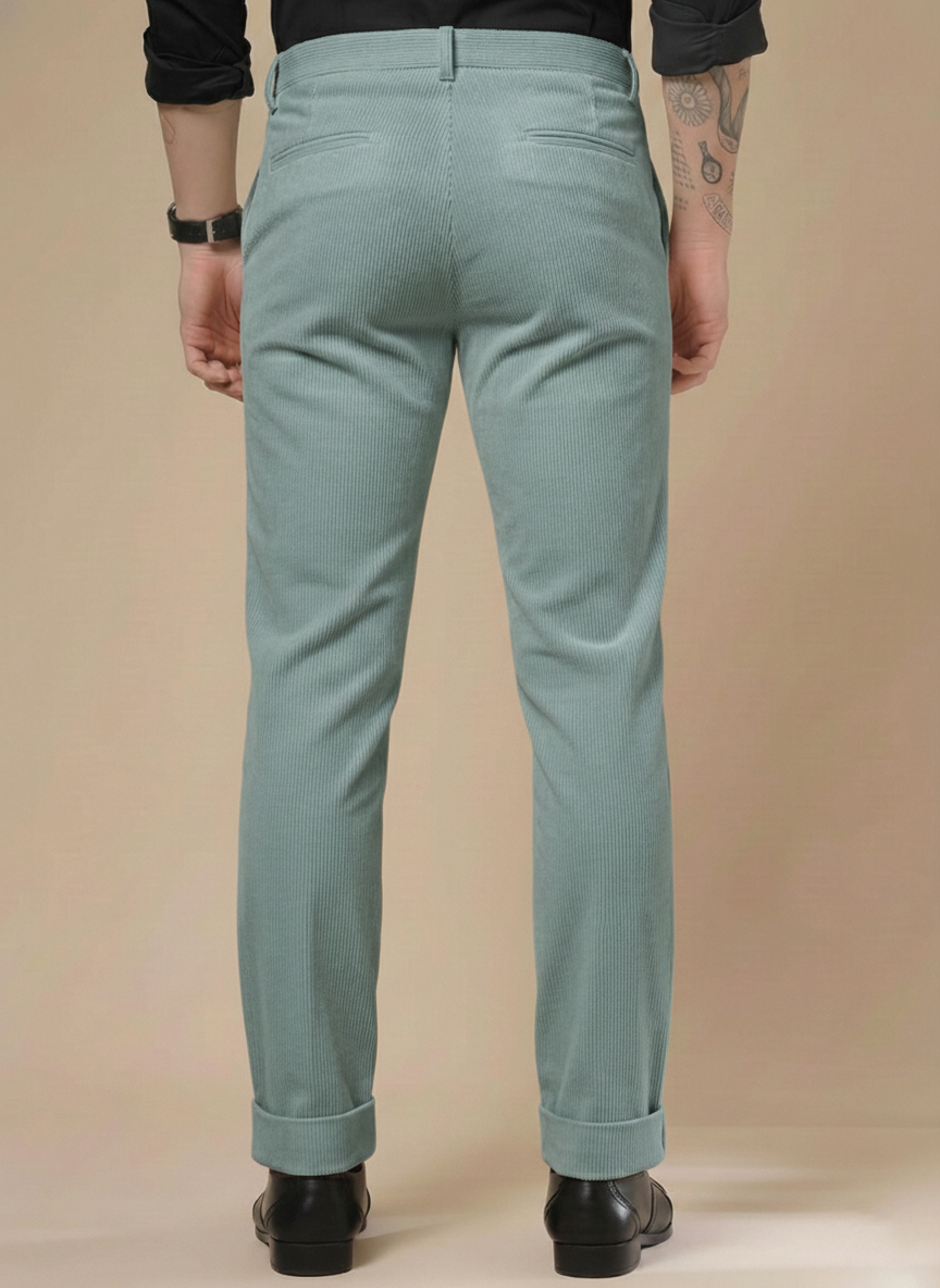 Sage Green Corduroy Men Pleated Formal Pants | Boot Cut Fit by ITALIAN VEGA®