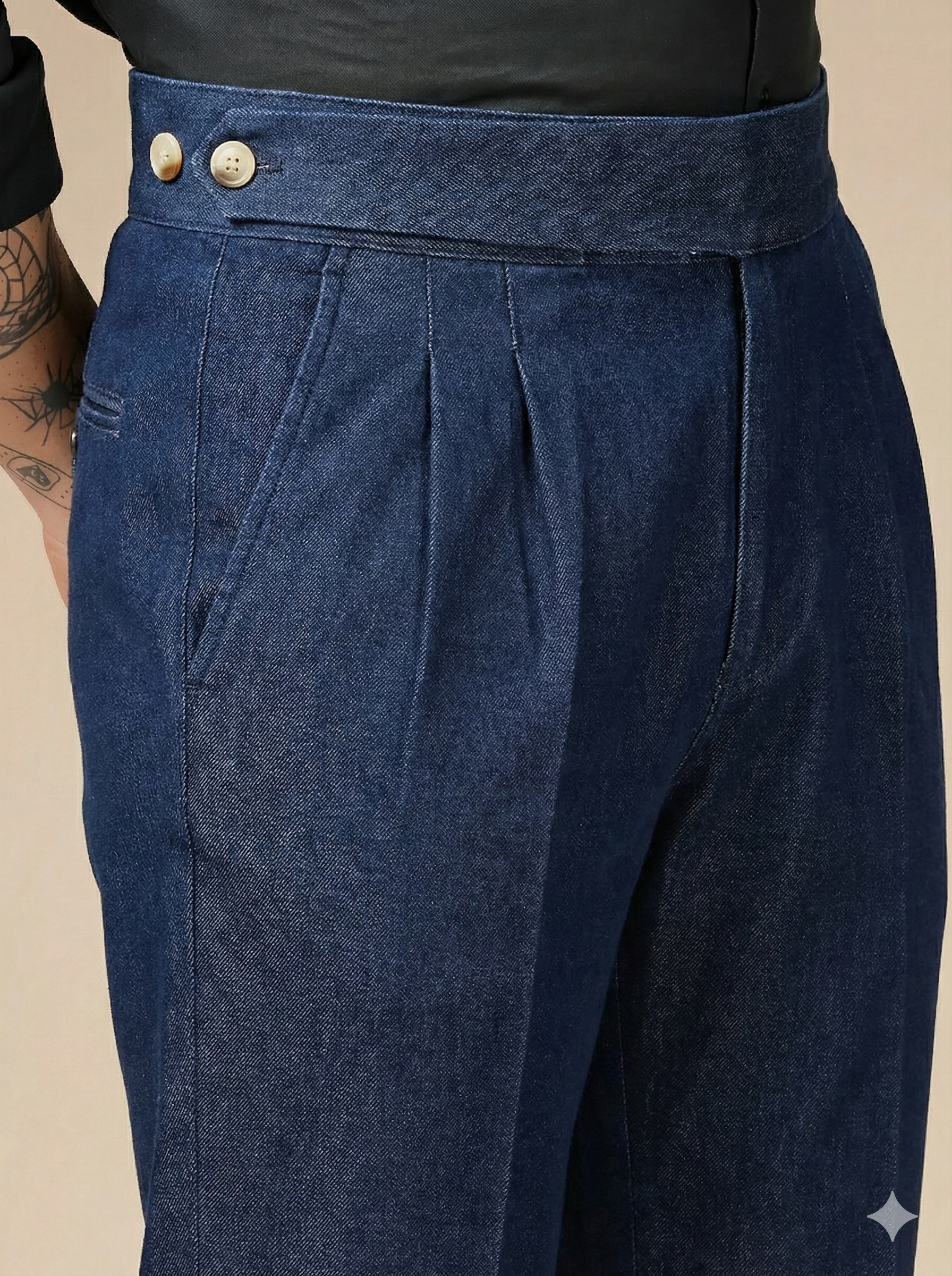 Blue Denim Classic Button Gurkha Trouser Pants | Boot Cut Fit by Italian Vega®