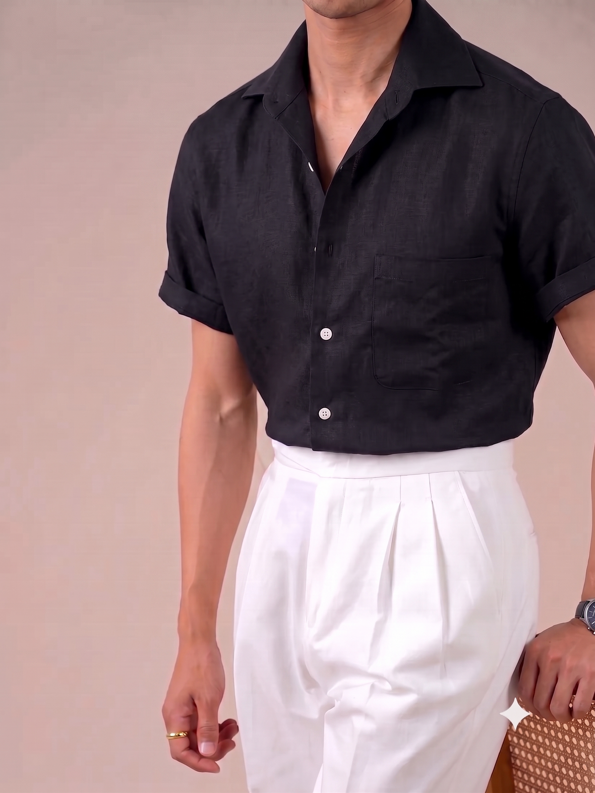 Italian Vega Crumpled Linen - Cut Away Collar Half Sleeve Linen Shirt - 007