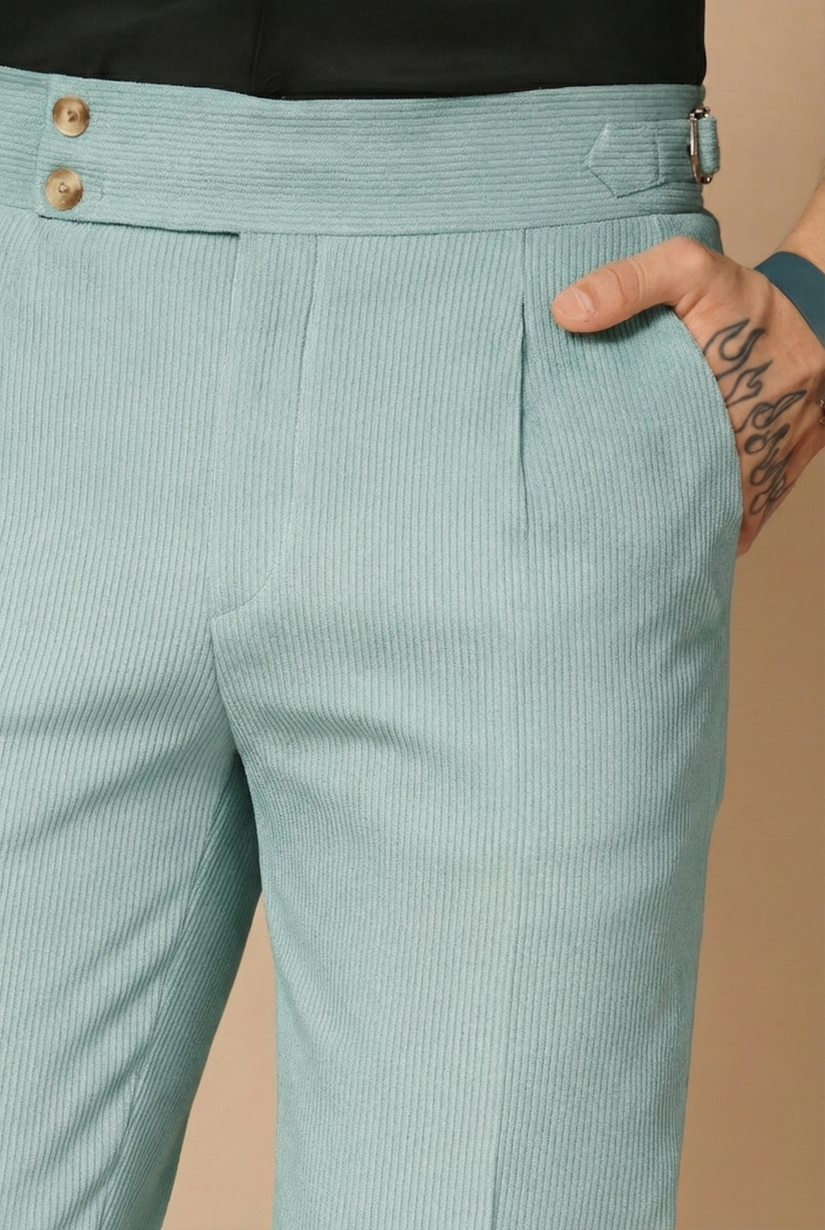 Sage Green Corduroy Signature Buttoned Gurkha Pants | Boot Cut Fit by ITALIAN VEGA®