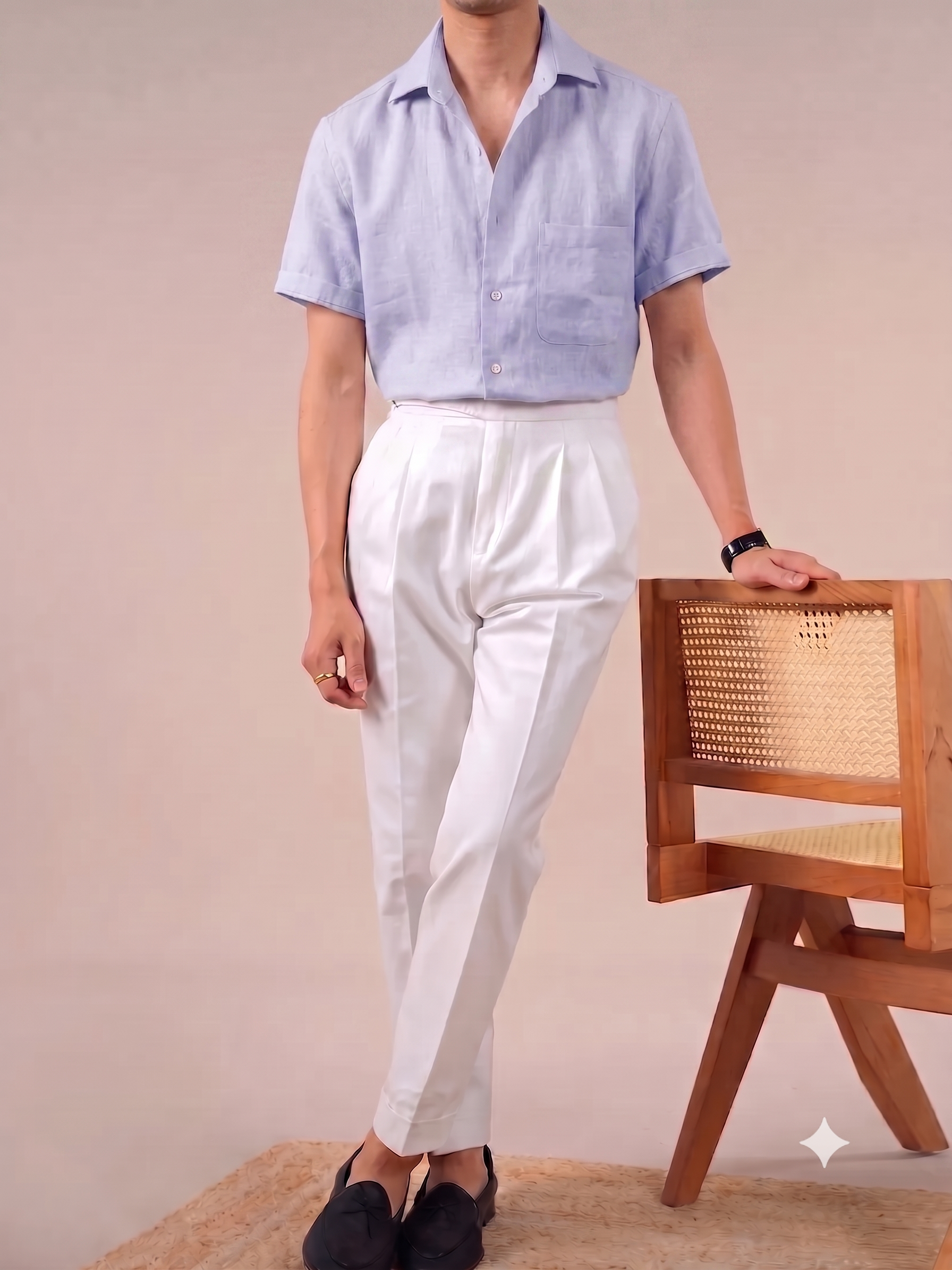 Italian Vega Crumpled Linen - Cut Away Collar Half Sleeve Linen Shirt - 007