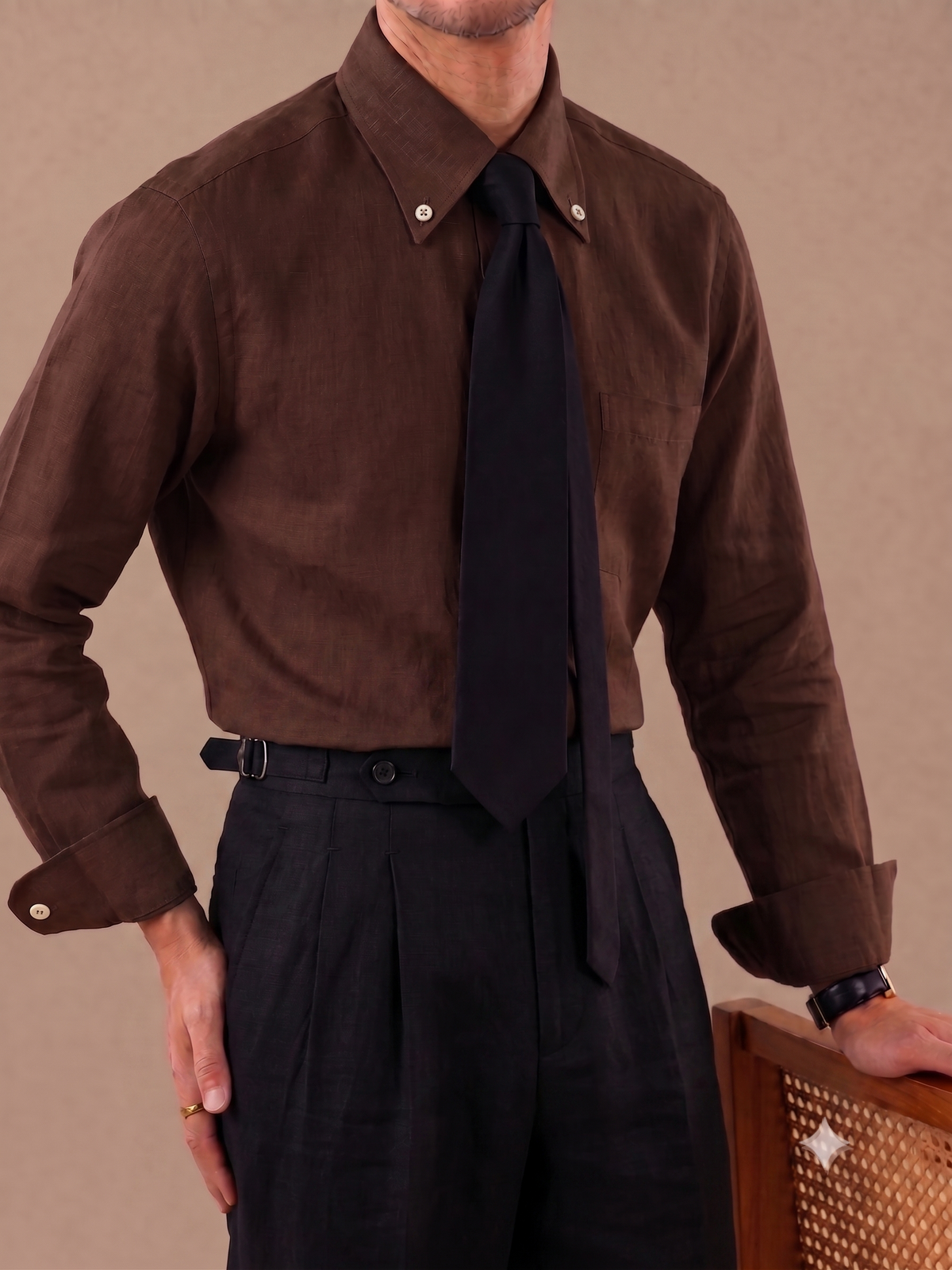 Crumpled Linen Linen Button Down Shirt by Italian Vega - 006