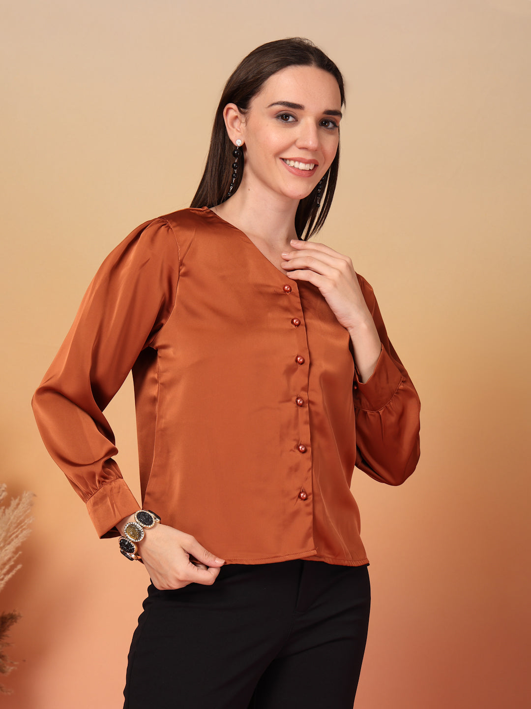 Peach Satin Shirt for Women | By ItalianVega