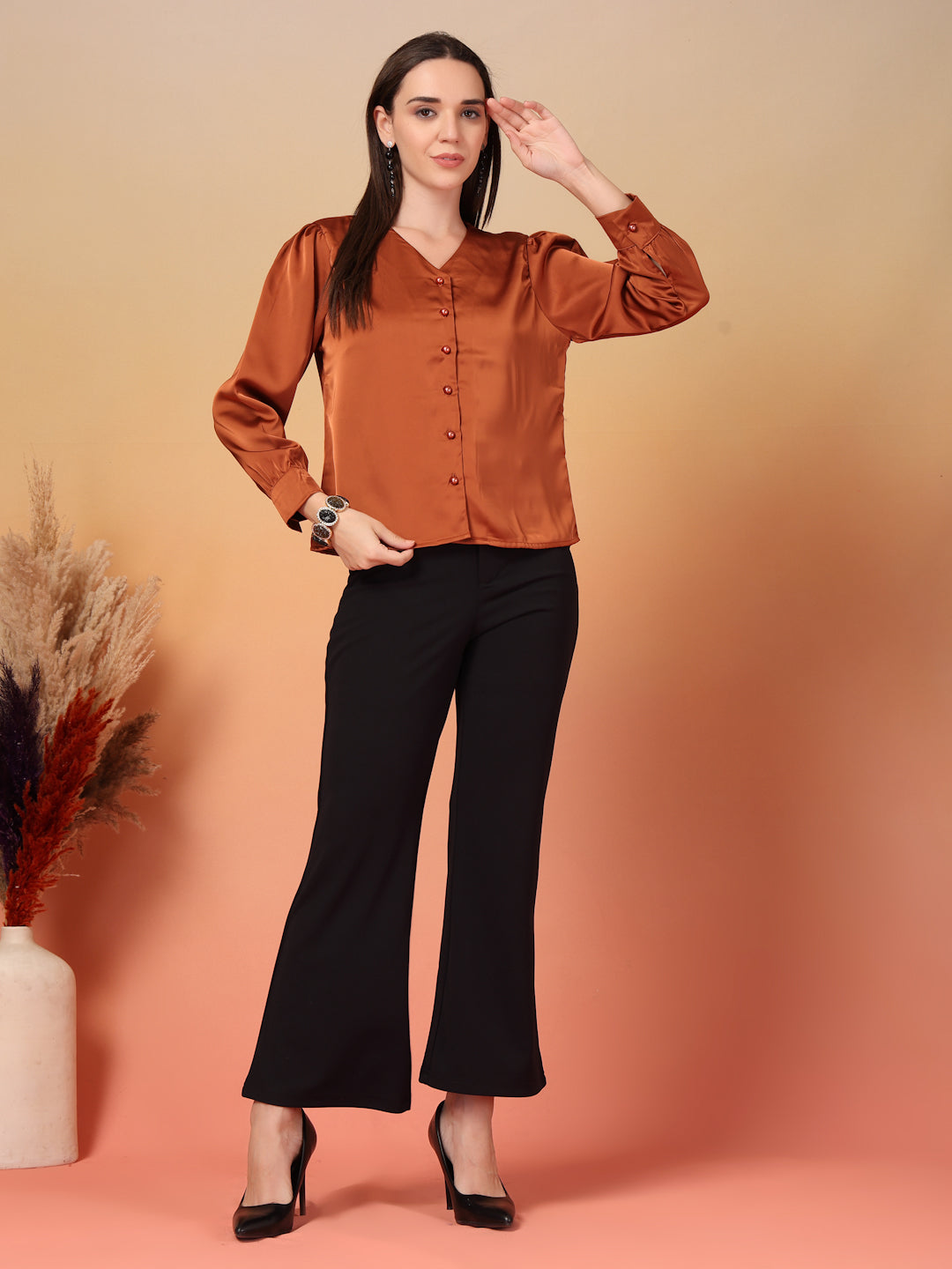 Peach Satin Shirt for Women | By ItalianVega