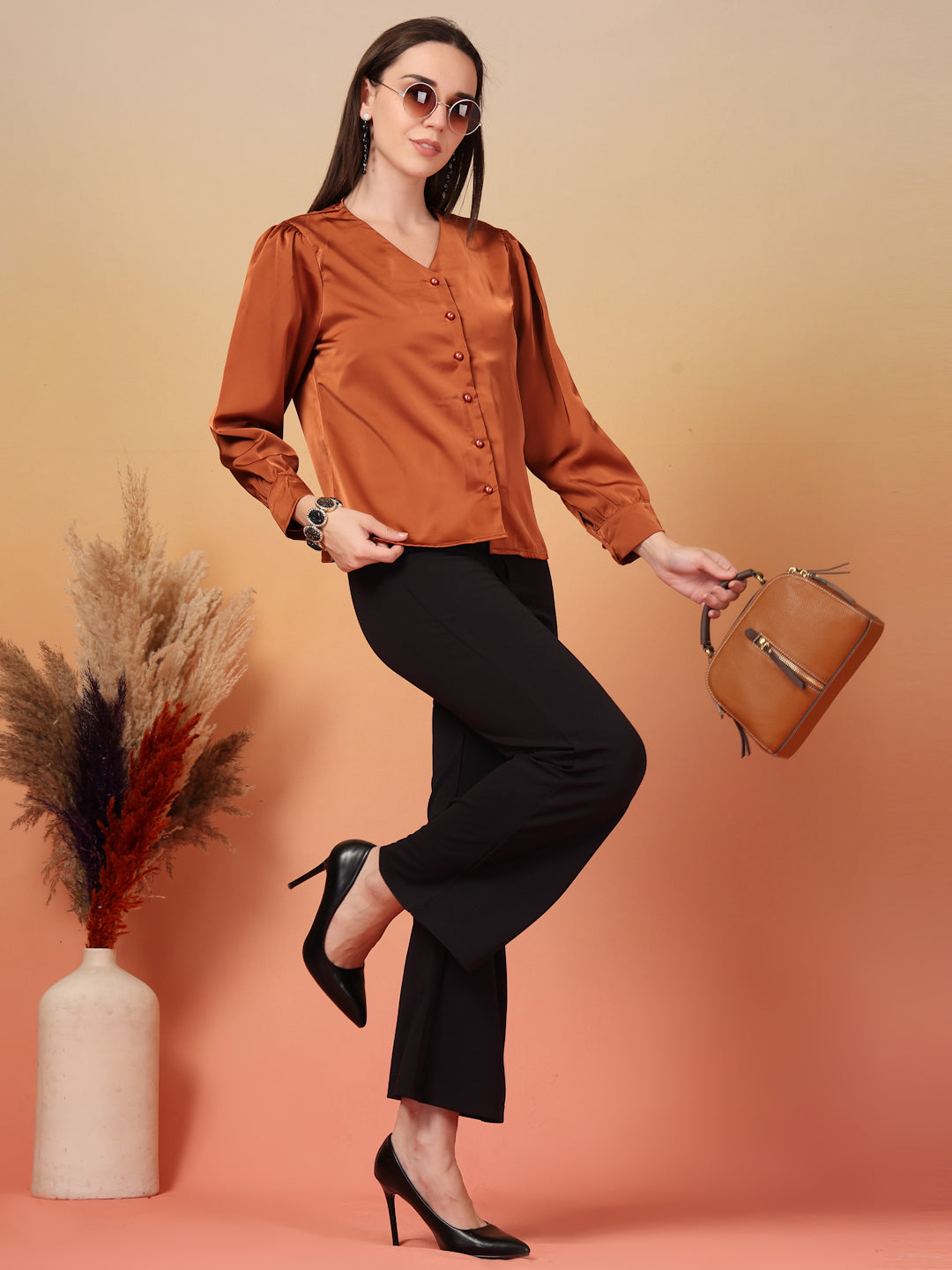 Peach Satin Shirt for Women | By ItalianVega