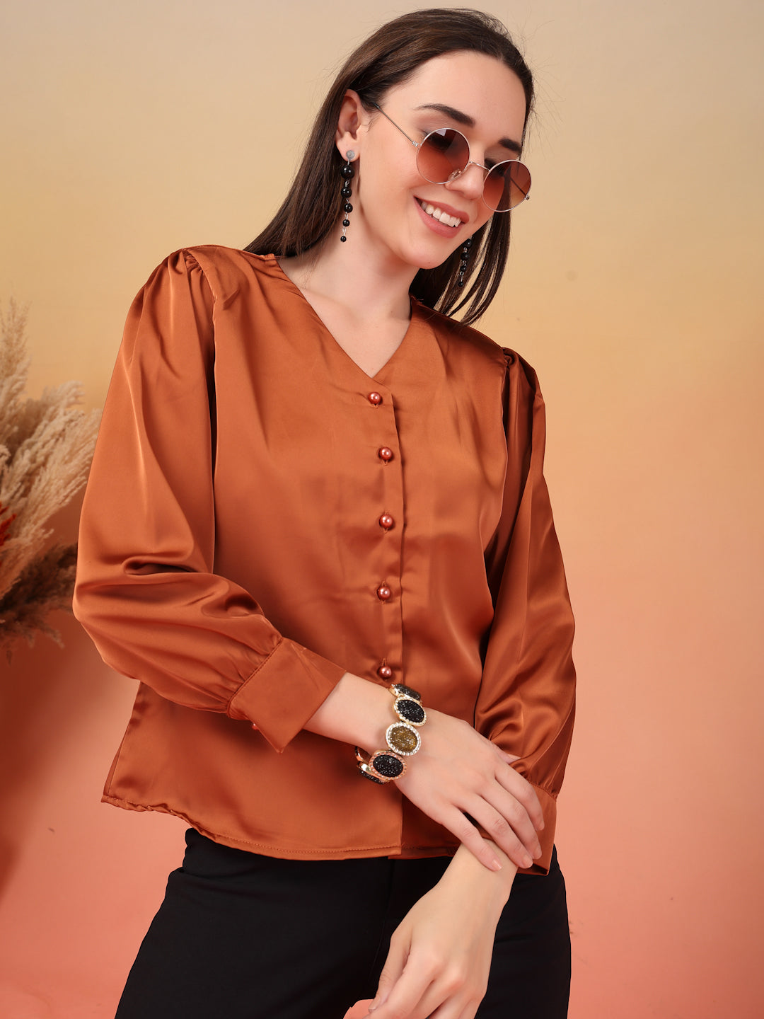 Peach Satin Shirt for Women | By ItalianVega