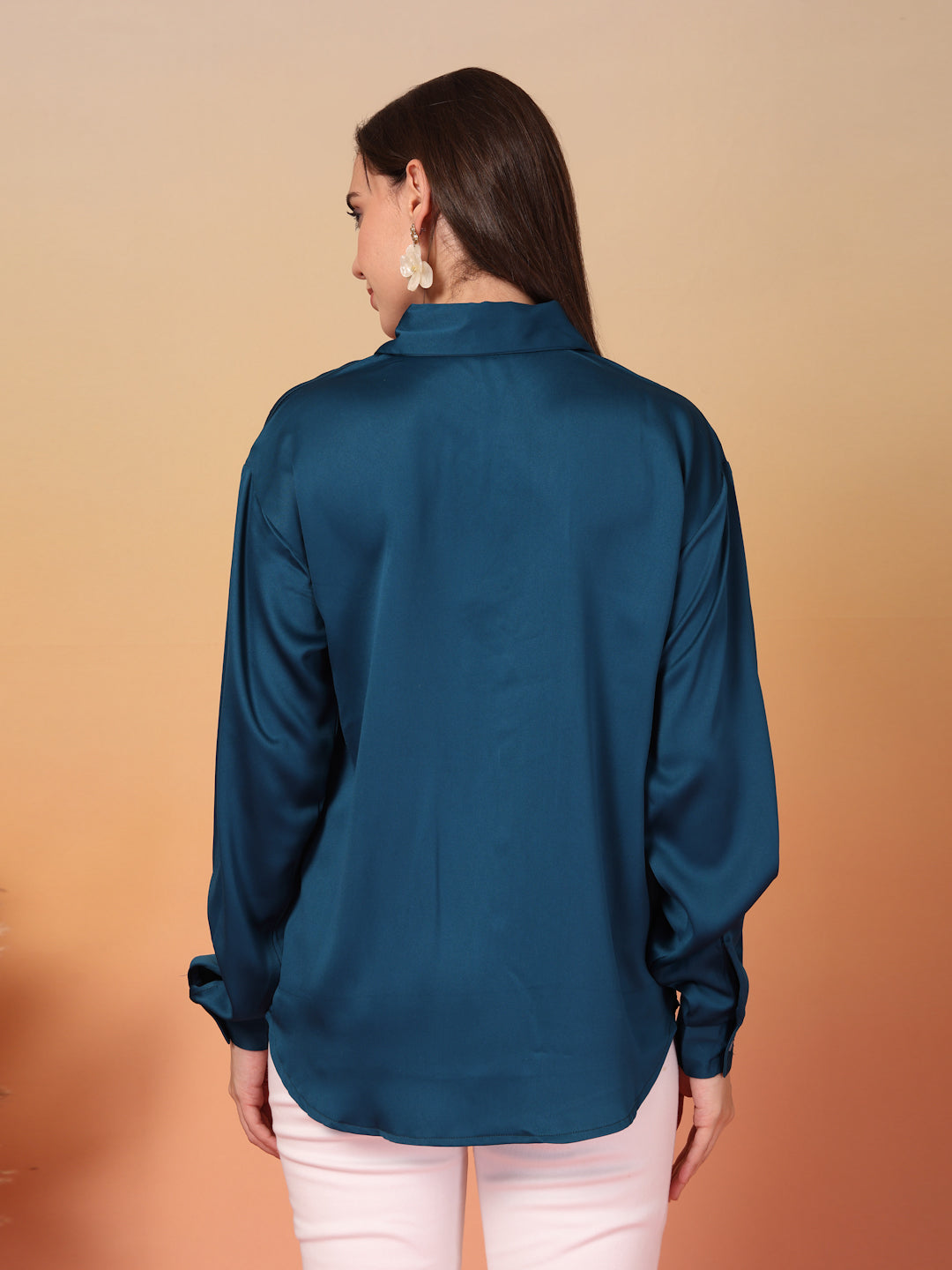 Midnight Blue Satin Shirt for Women | By ItalianVega