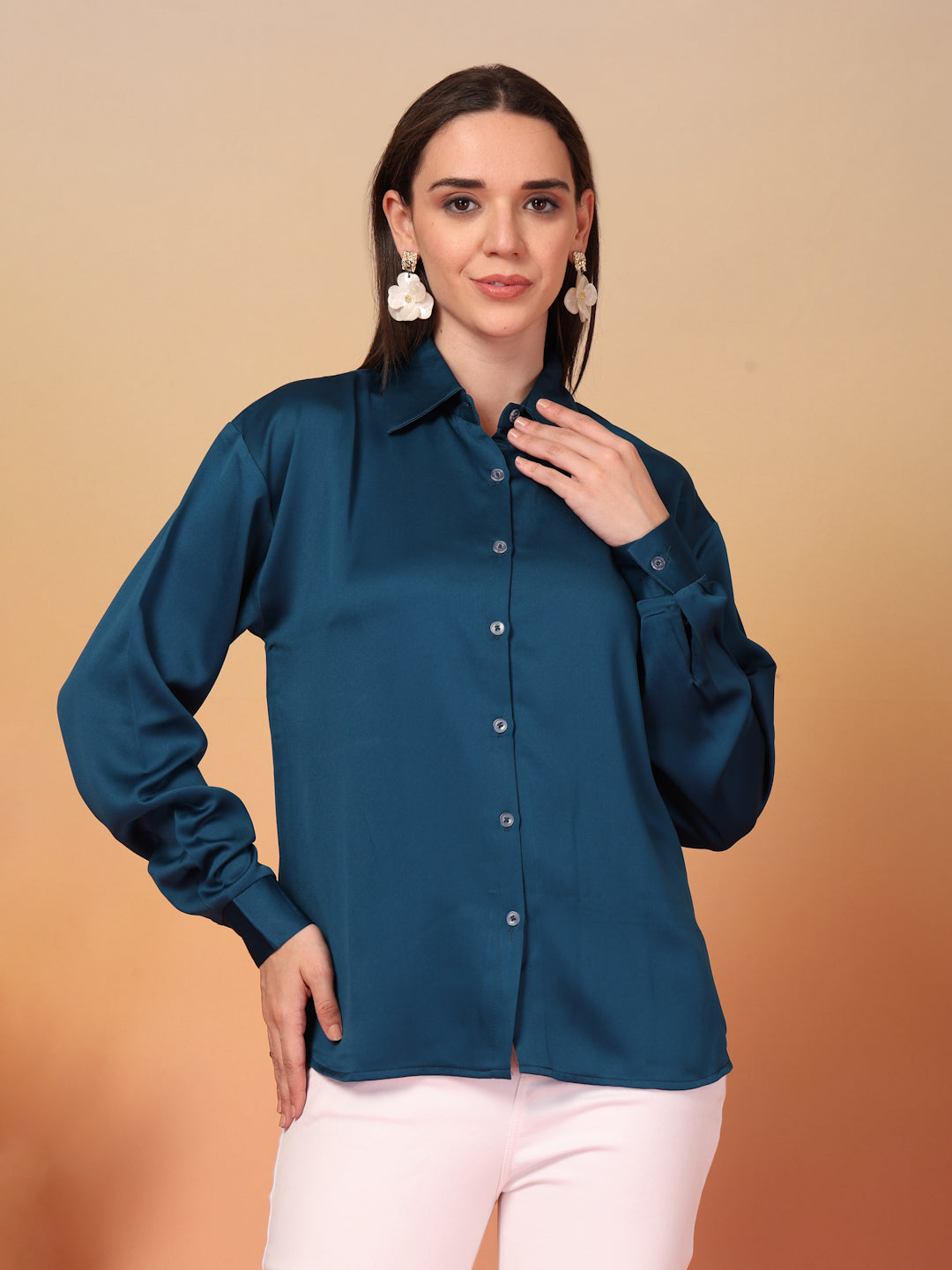 Midnight Blue Satin Shirt for Women | By ItalianVega