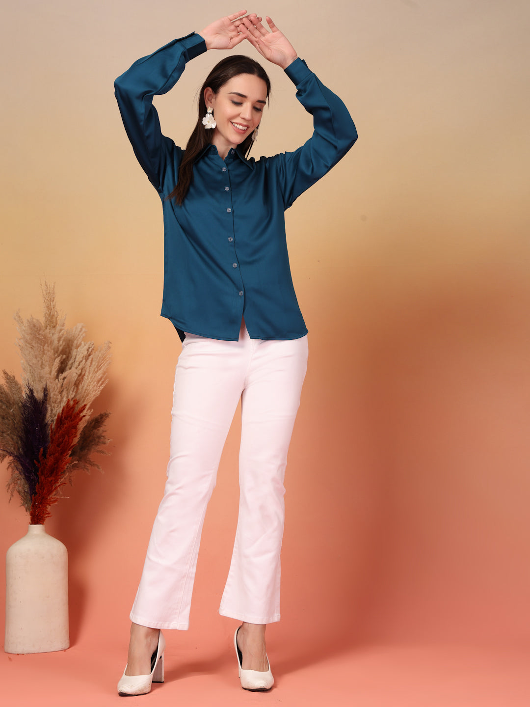 Midnight Blue Satin Shirt for Women | By ItalianVega