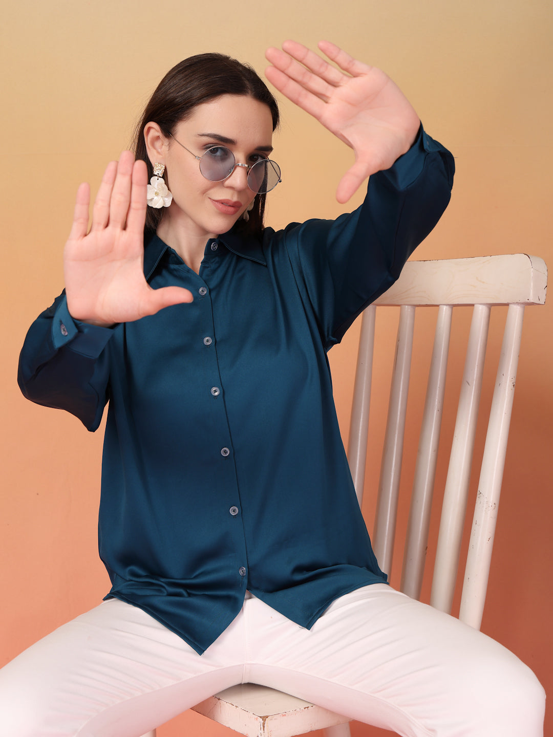 Midnight Blue Satin Shirt for Women | By ItalianVega