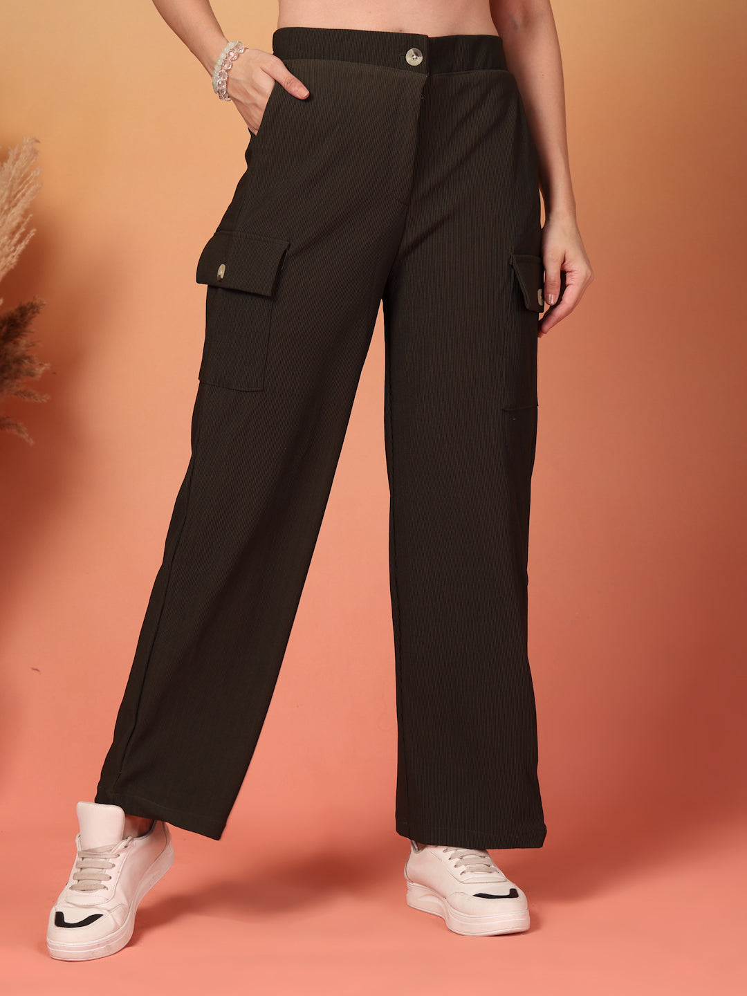 Brown Corduroy Cargo Pants for Women | By ItalianVega