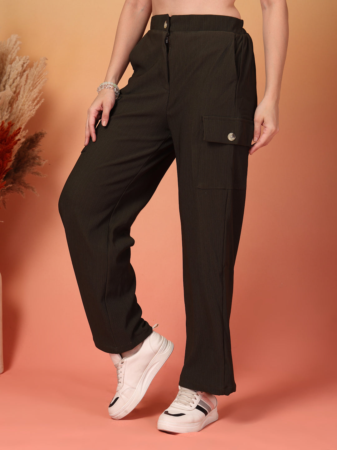 Brown Corduroy Cargo Pants for Women | By ItalianVega