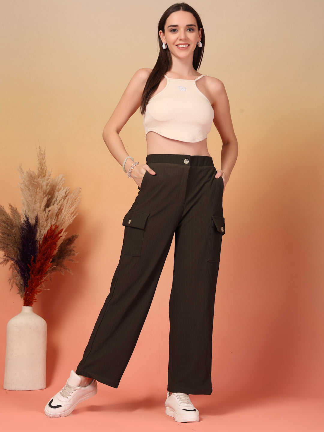 Brown Corduroy Cargo Pants for Women | By ItalianVega