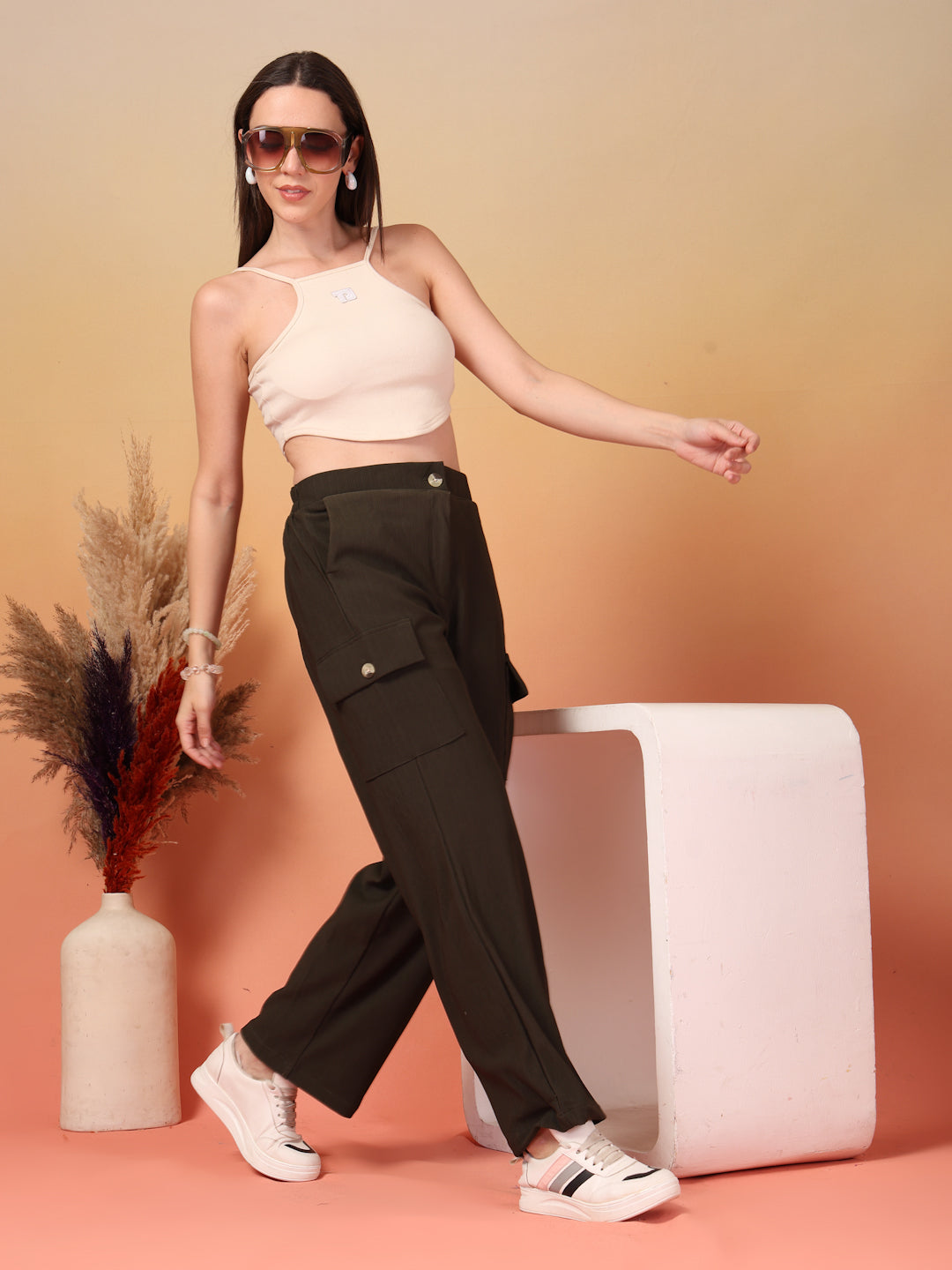 Brown Corduroy Cargo Pants for Women | By ItalianVega