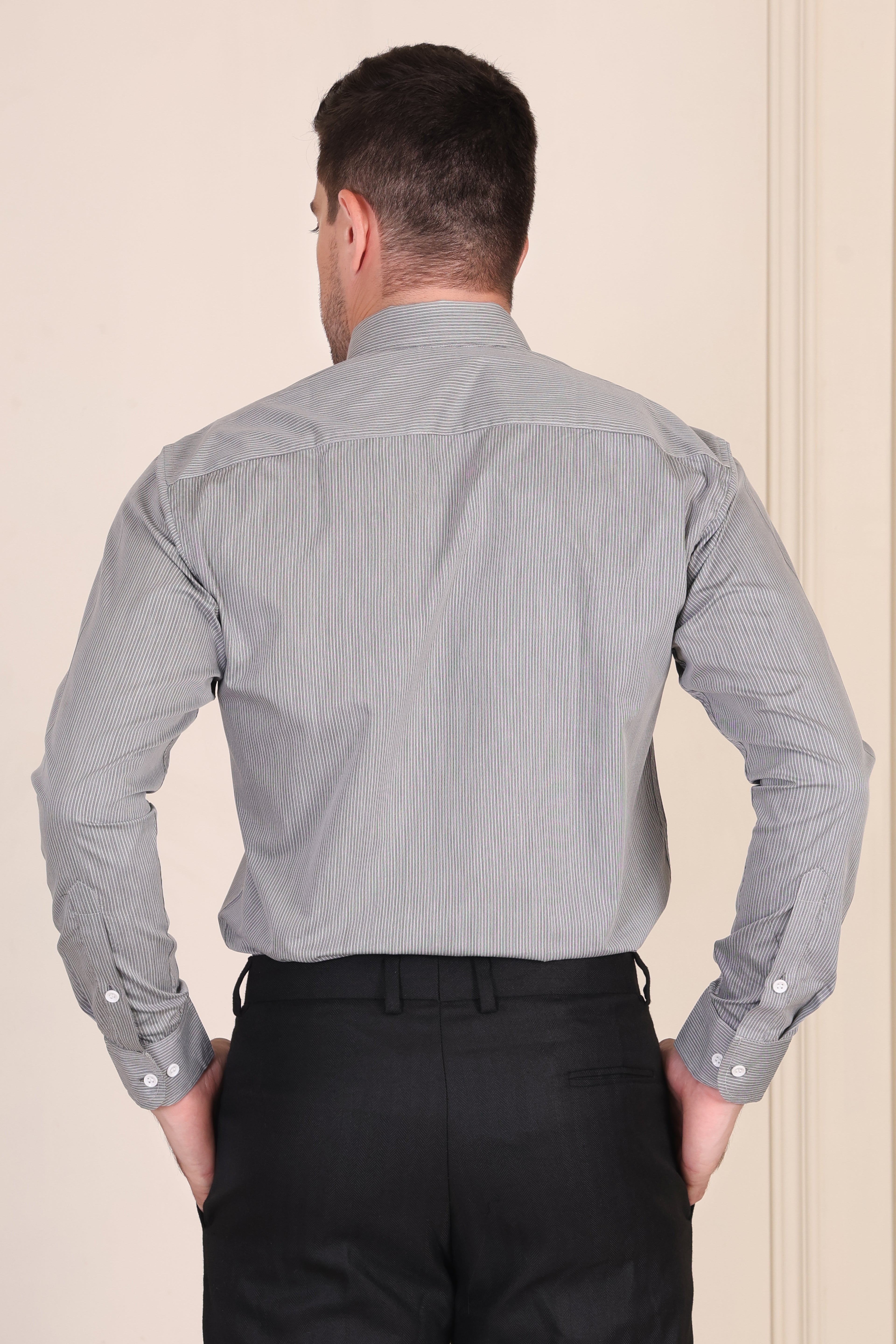 Black Pencil Stripe One Piece Collar Shirt by Italian Vega®