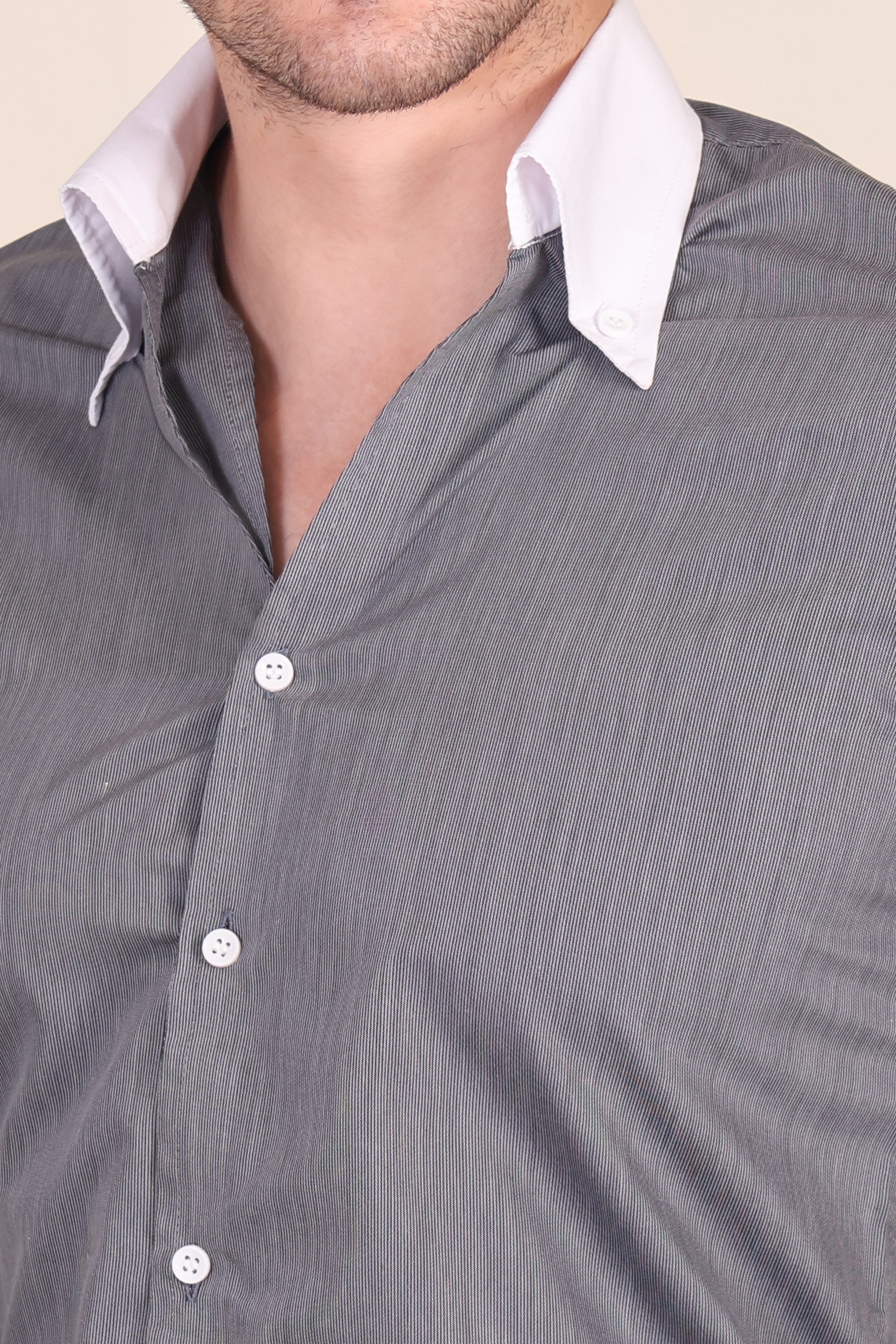 Charcoal Grey Contrast Pinstripe One Piece Collar Shirt by Italian Vega®