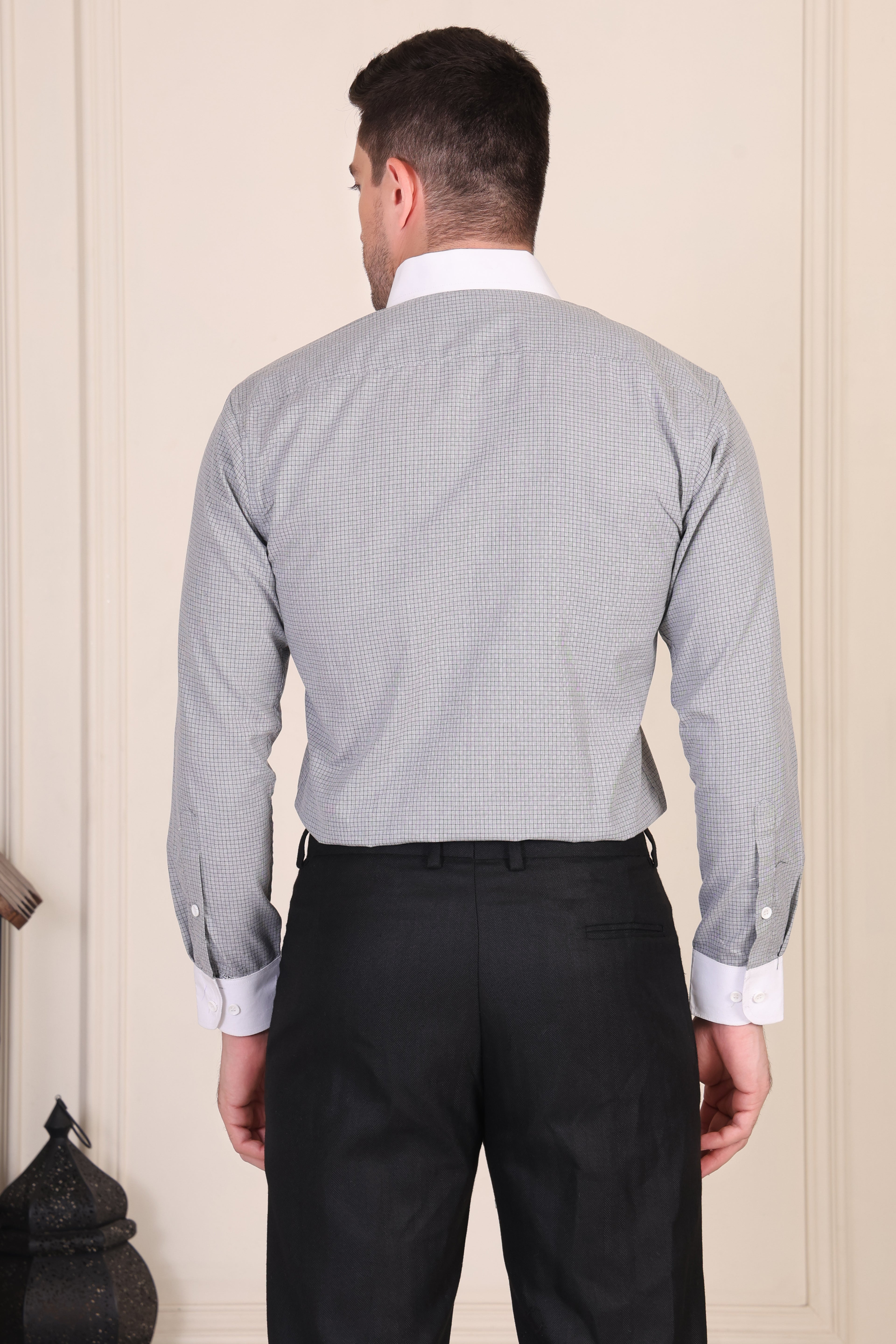 Light Grey Contrast Glen Check One Piece Collar Shirt by Italian Vega®