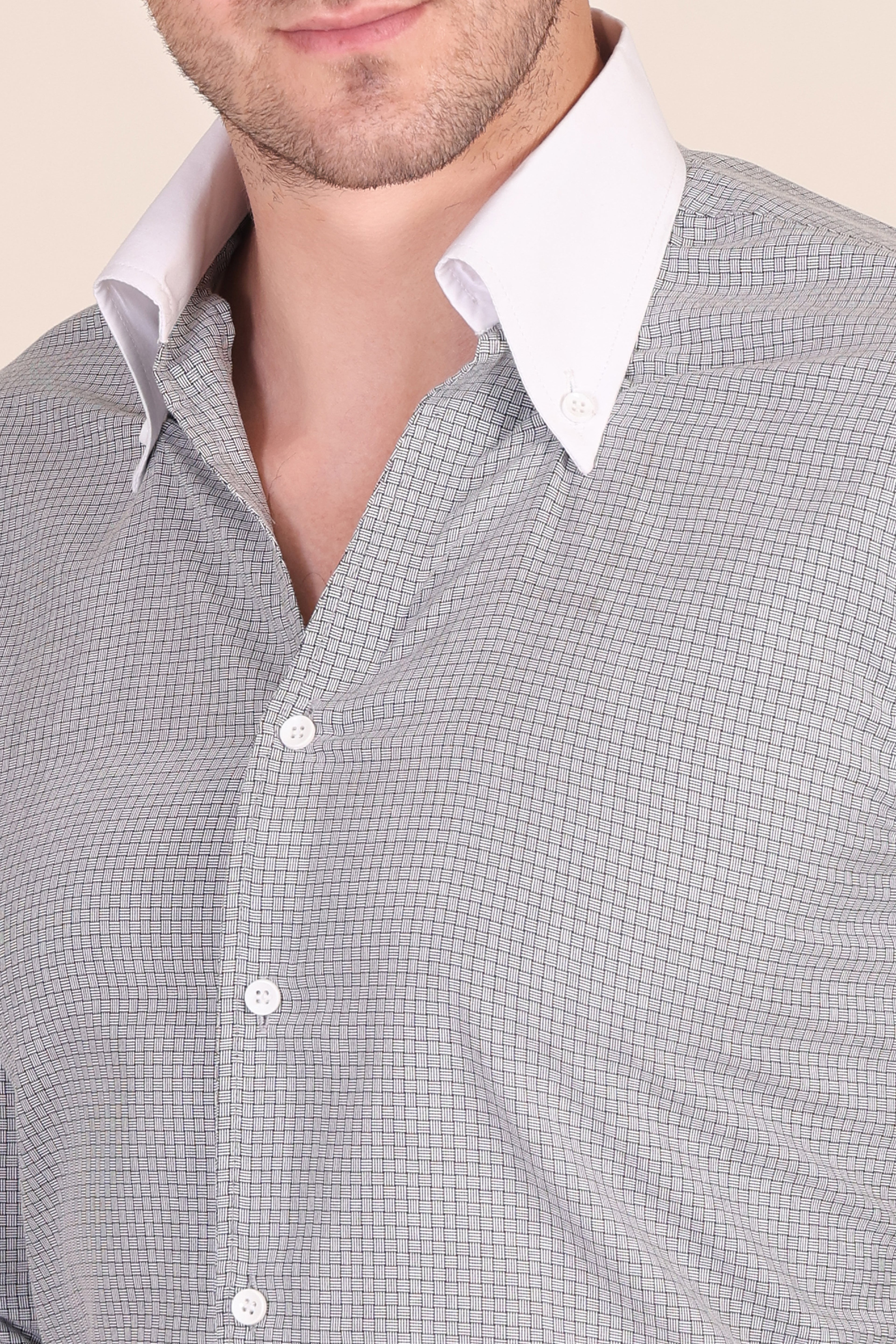 Light Grey Contrast Glen Check One Piece Collar Shirt by Italian Vega®