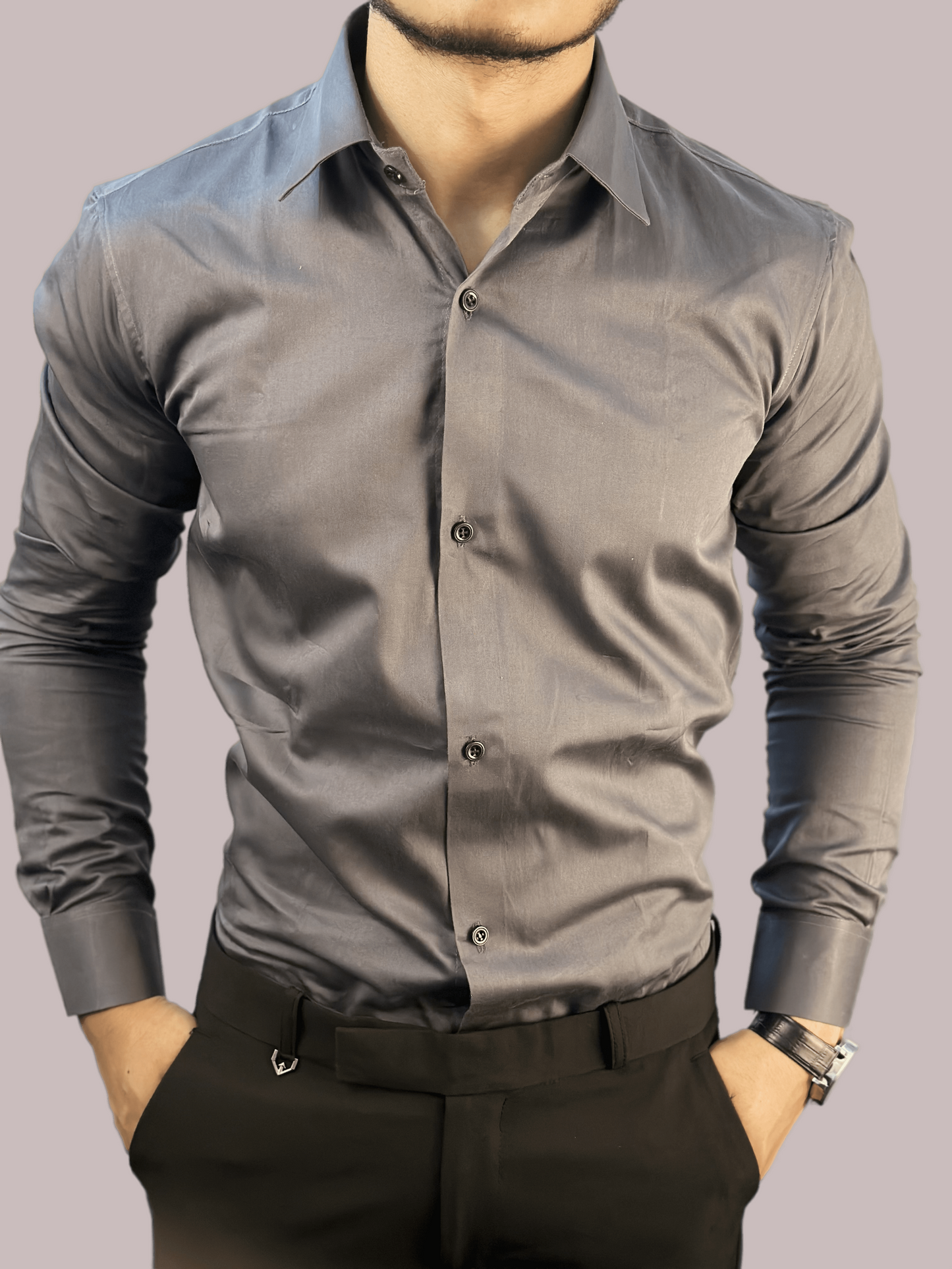 Dark Grey Cotton Satin Shirt by Italian Vega