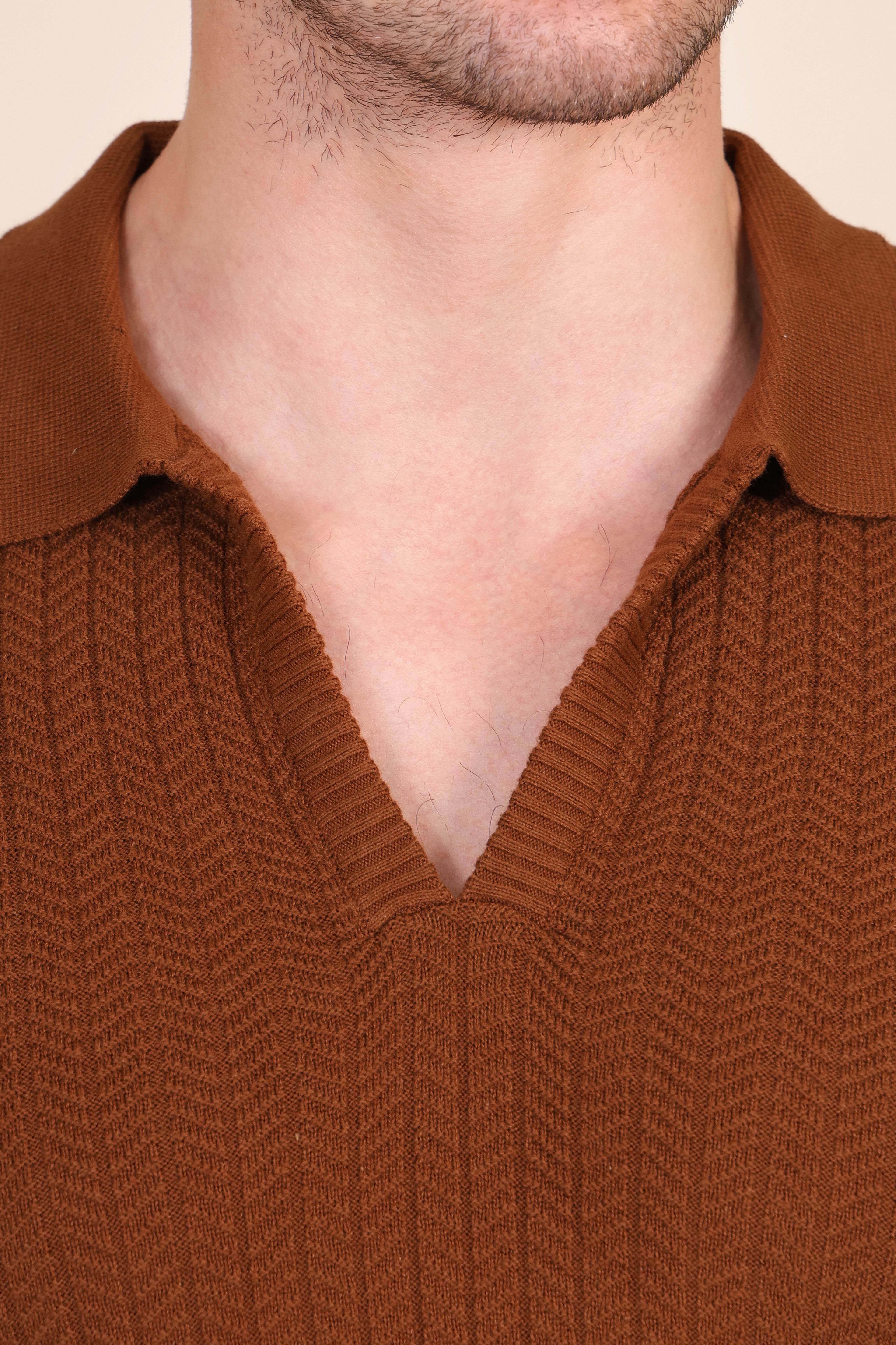 Herringbone Brown Full Sleeves Knit Polo by ITALIAN VEGA®