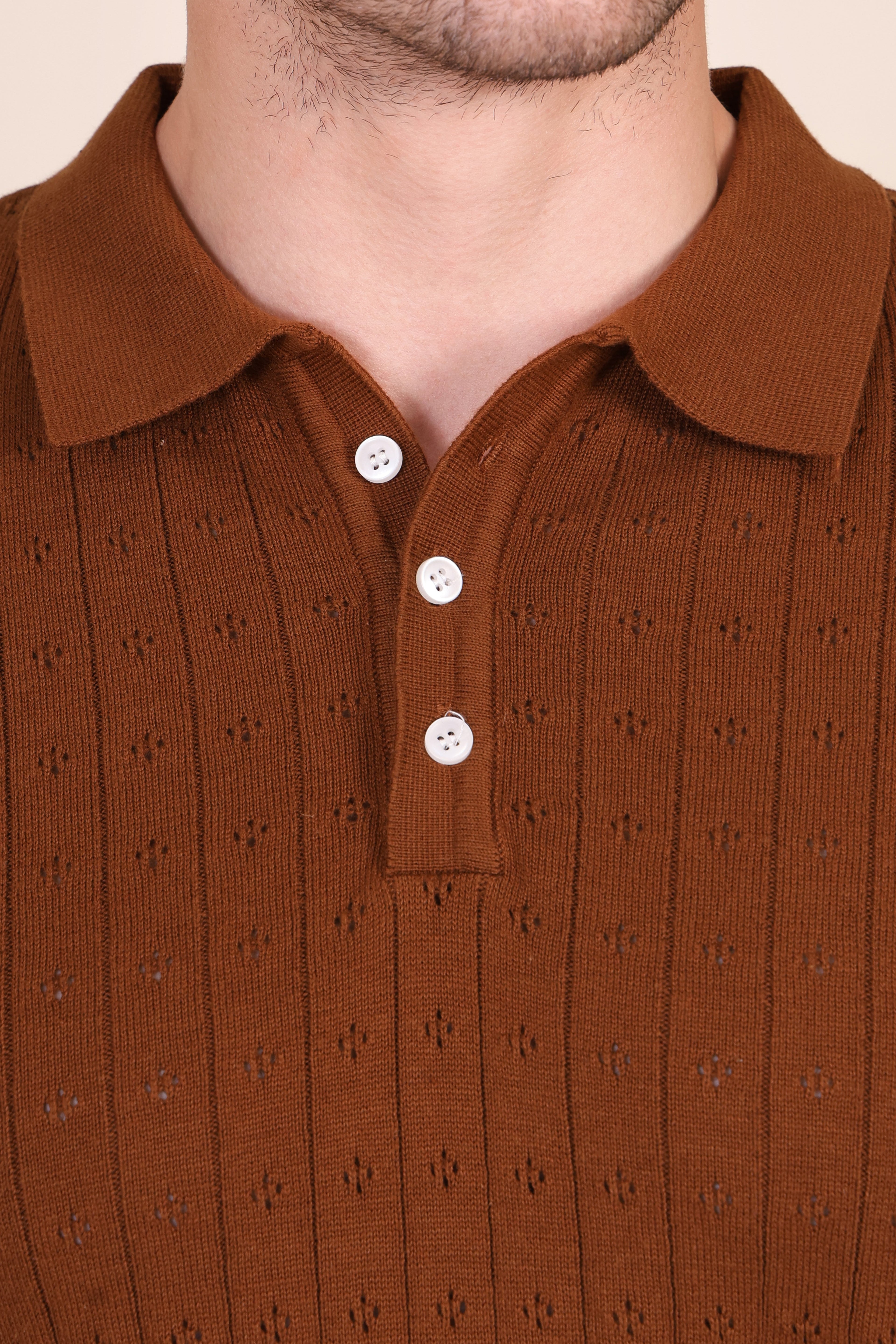 Brown Wide Stripes Full Sleeves Knit Polo by ITALIAN VEGA