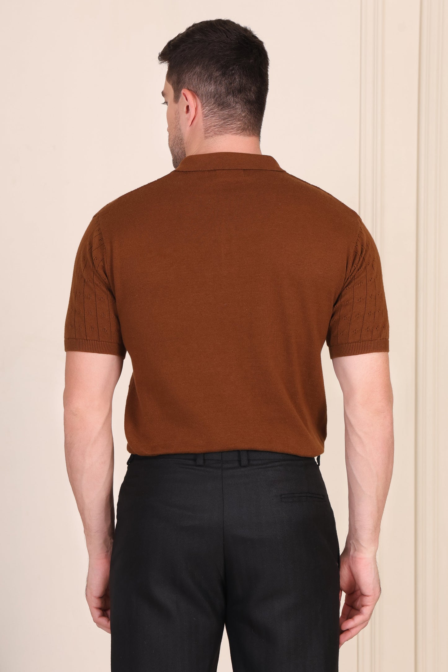 Brown Wide Stripes Half Sleeves Knit Polo by ITALIAN VEGA