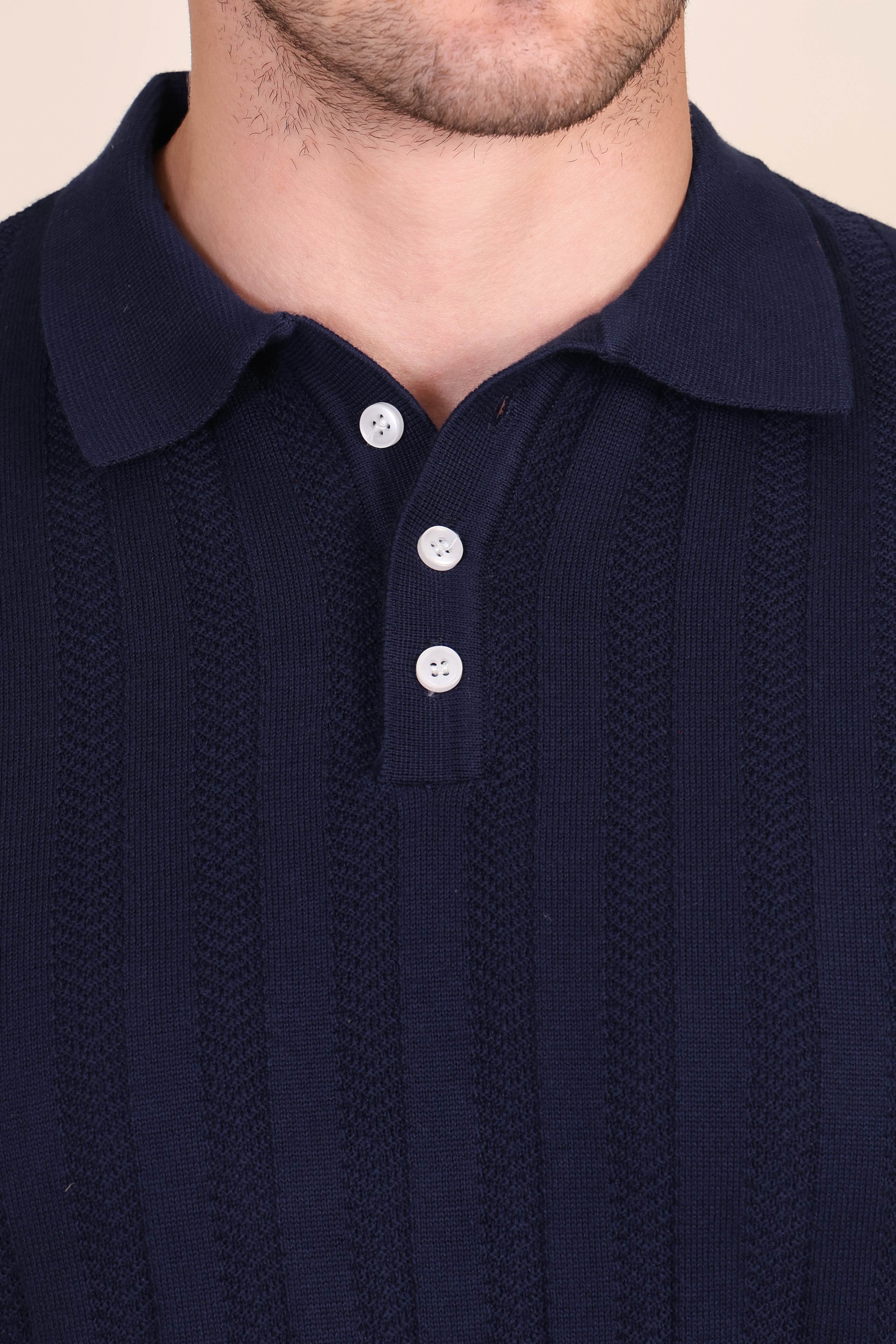 Herringbone Navy Knit Polo by ITALIANVEGA®