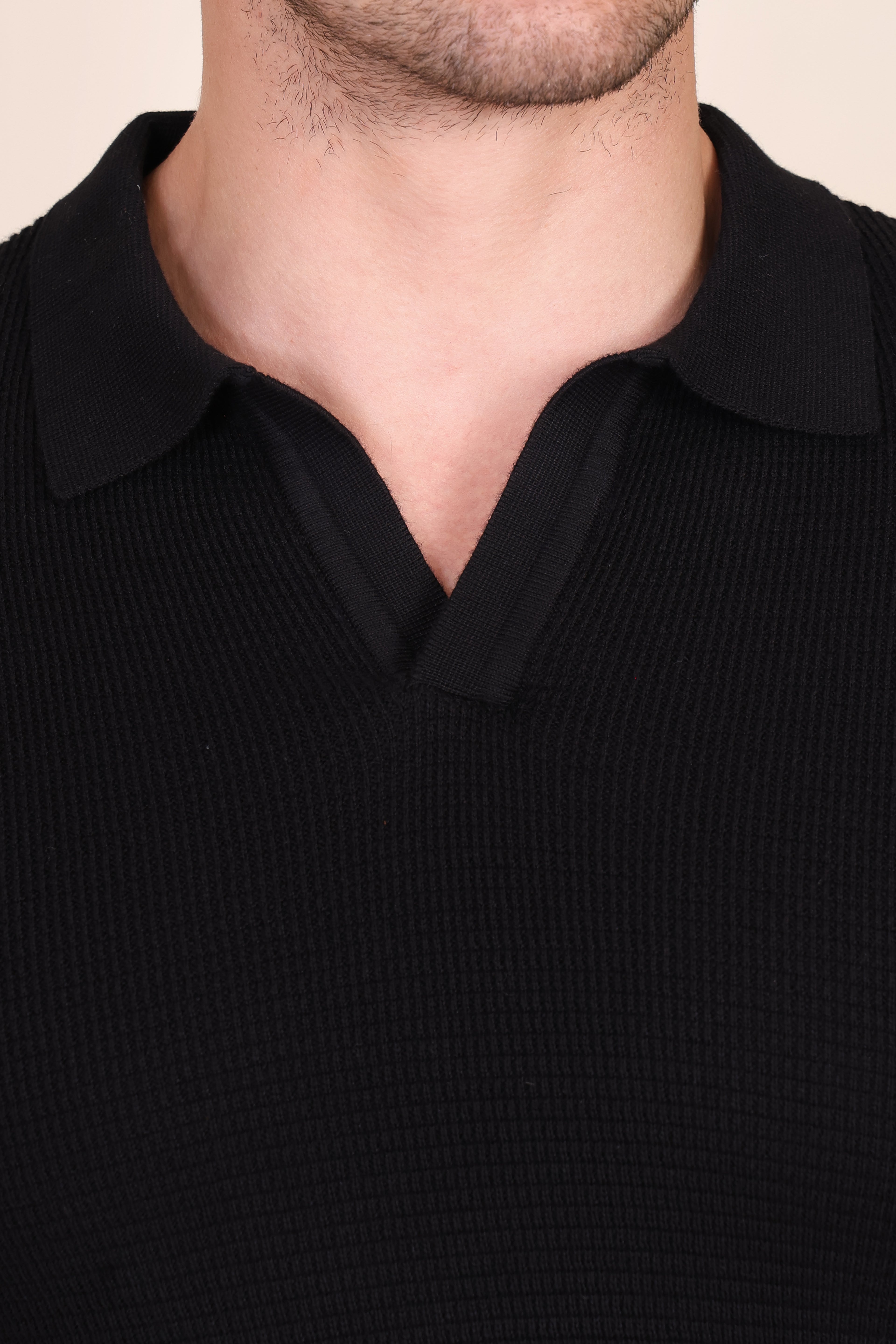 Black Flat Knit Polo Full Sleeves by ITALIANVEGA®