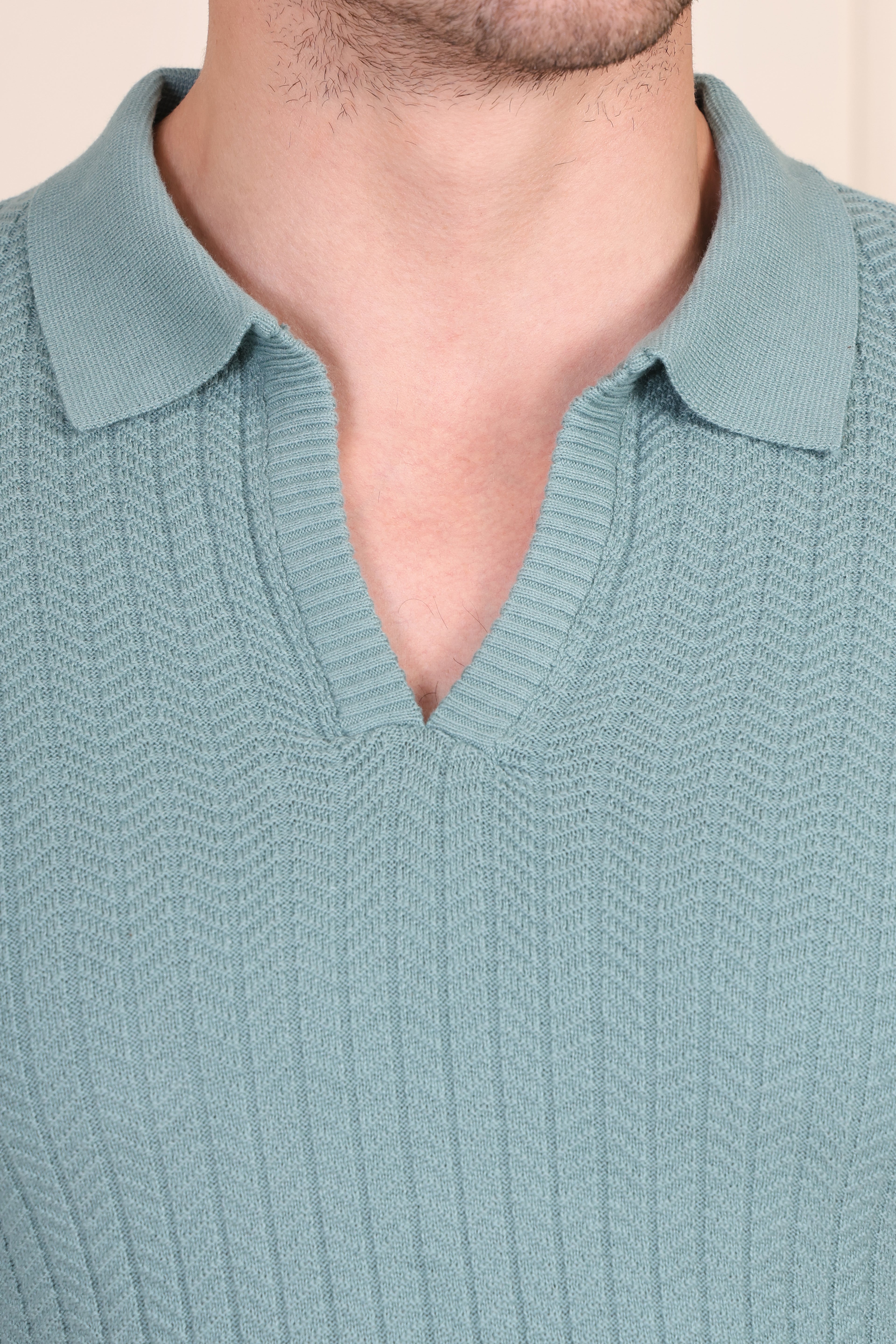 Herringbone Sage Green Full Sleeves Knit Polo by ITALIANVEGA