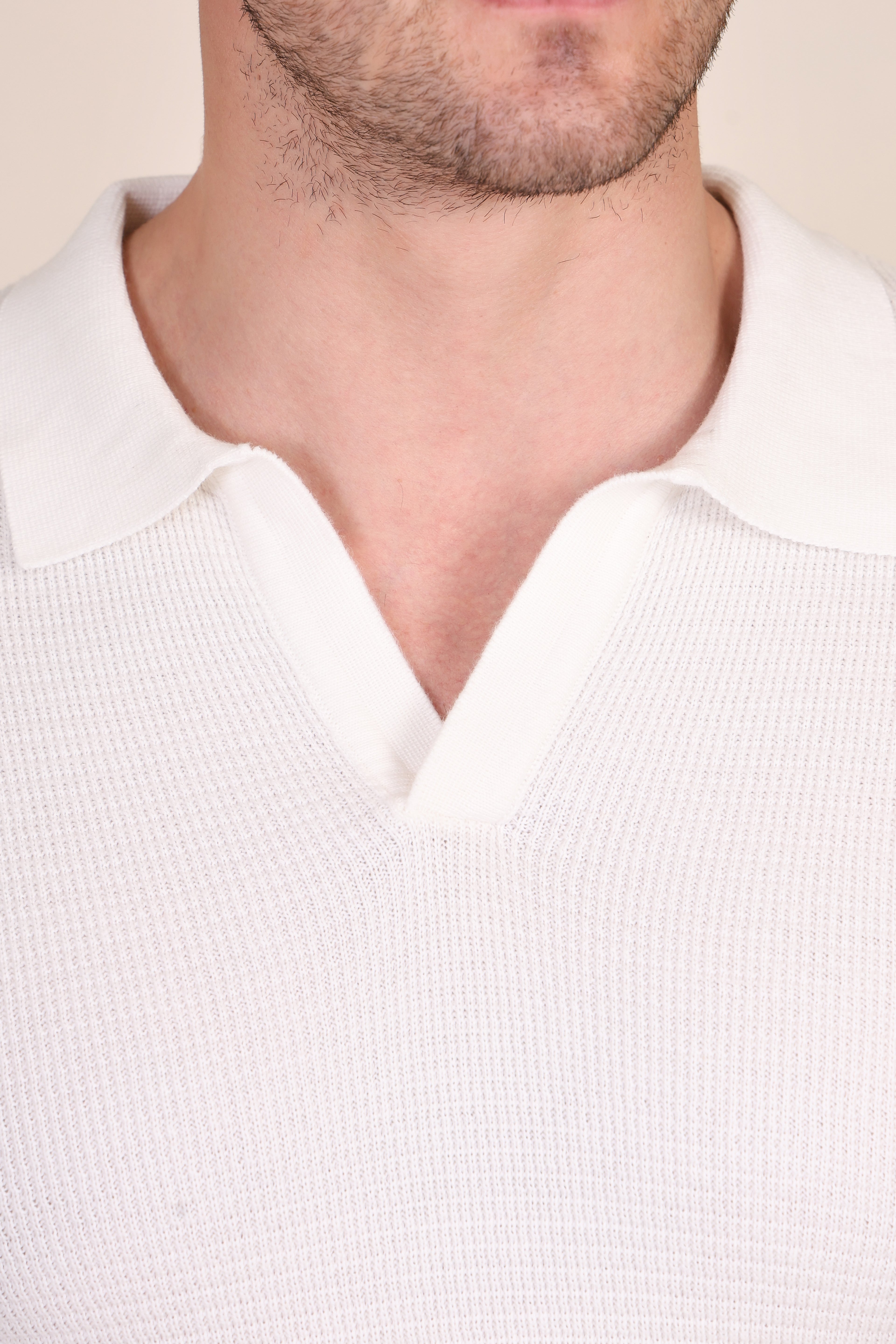 White Flat Knit Polo Full Sleeves by ITALIANVEGA®