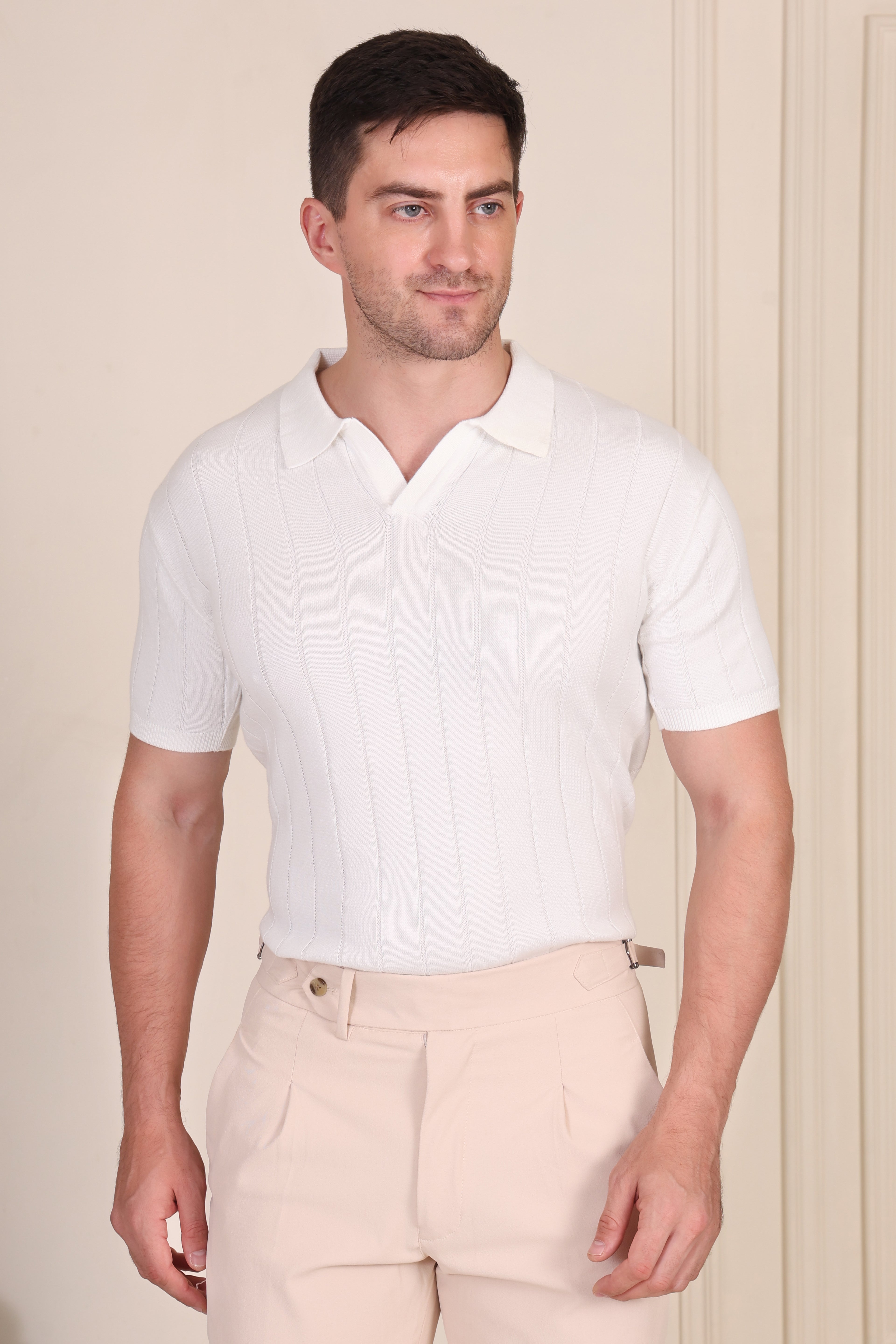 White Knit Polo | Wide Ribbed by ITALIANVEGA®