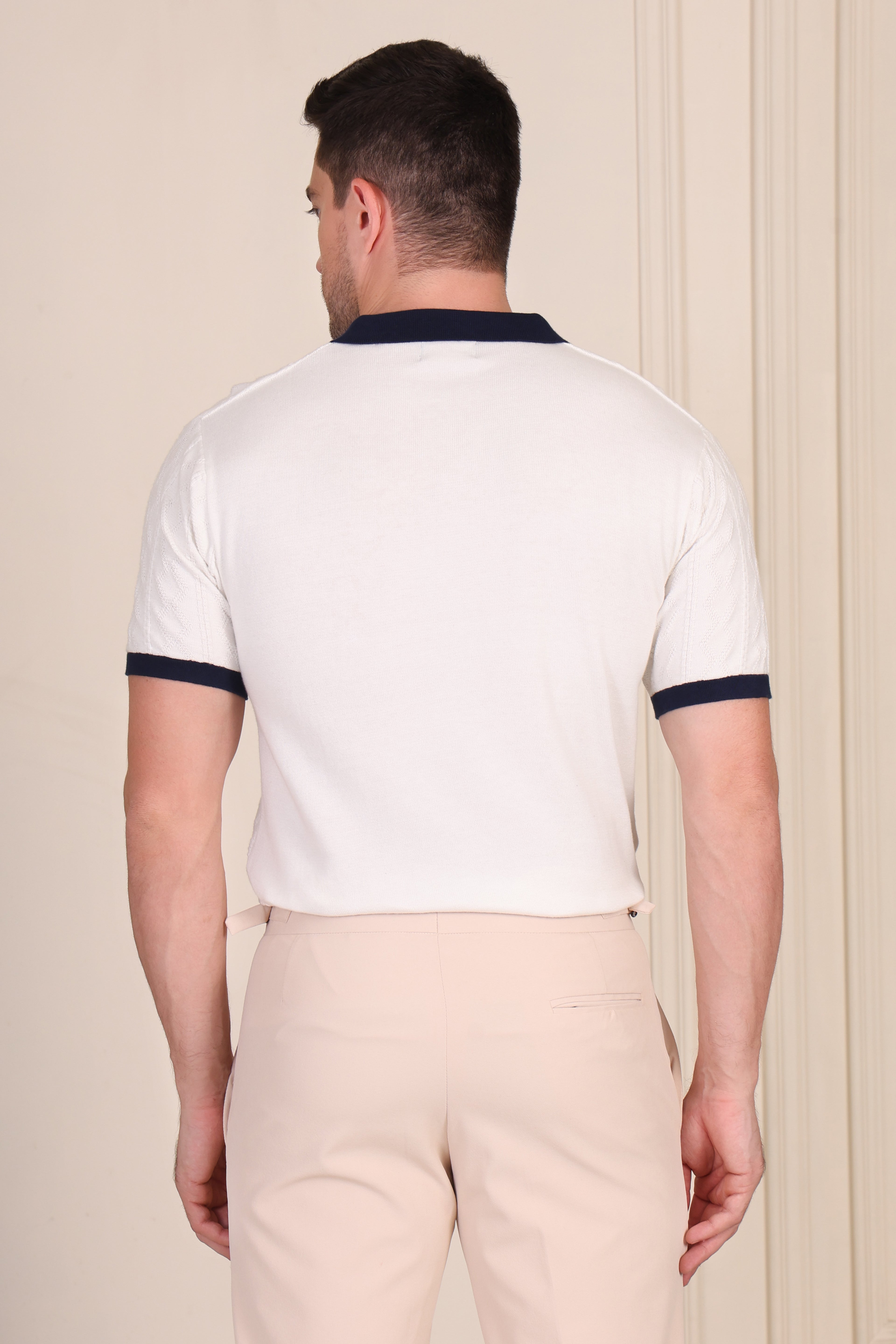 White Diamond Cable Knit Polo by ITALIAN VEGA®