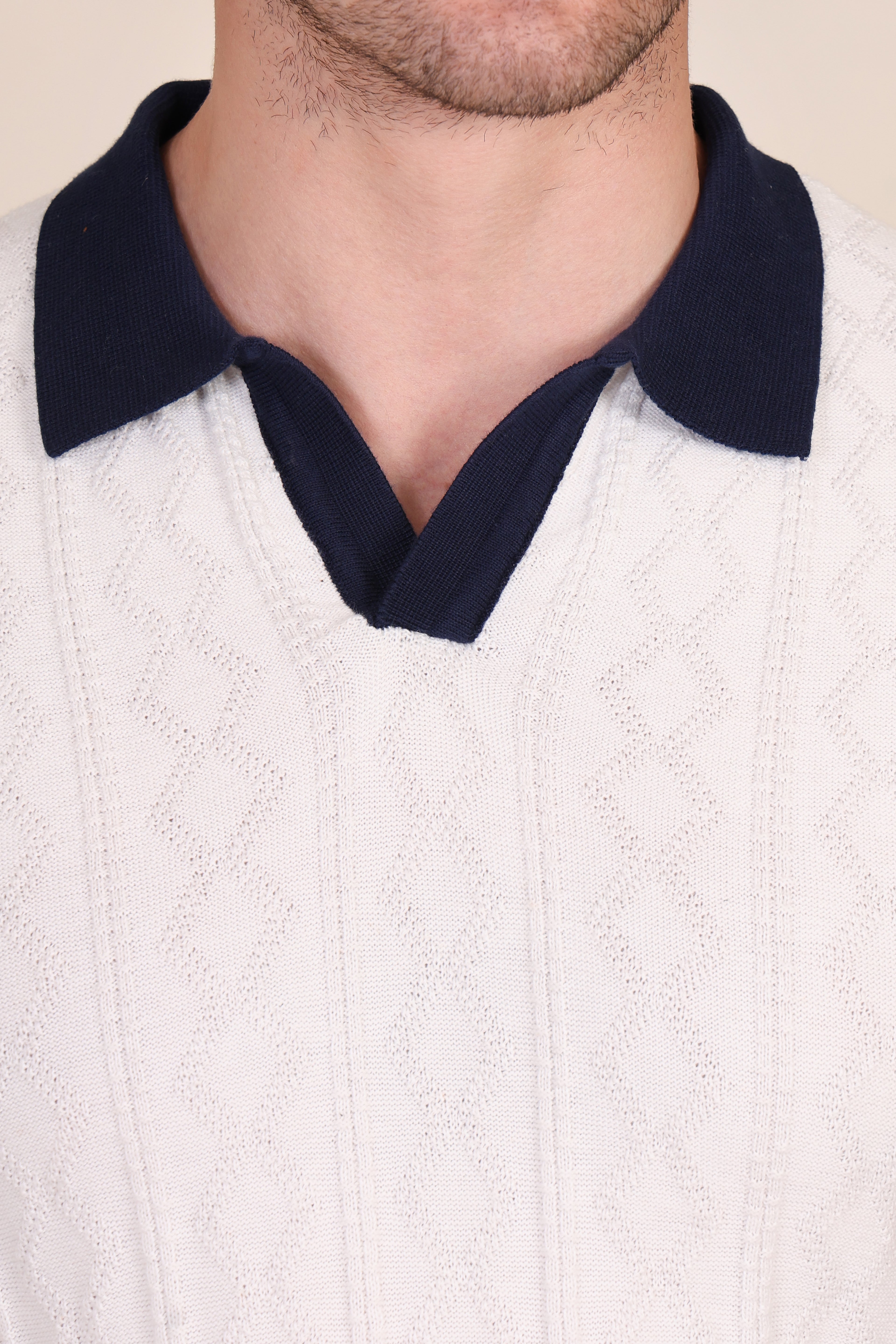 White Diamond Cable Knit Polo by ITALIAN VEGA®