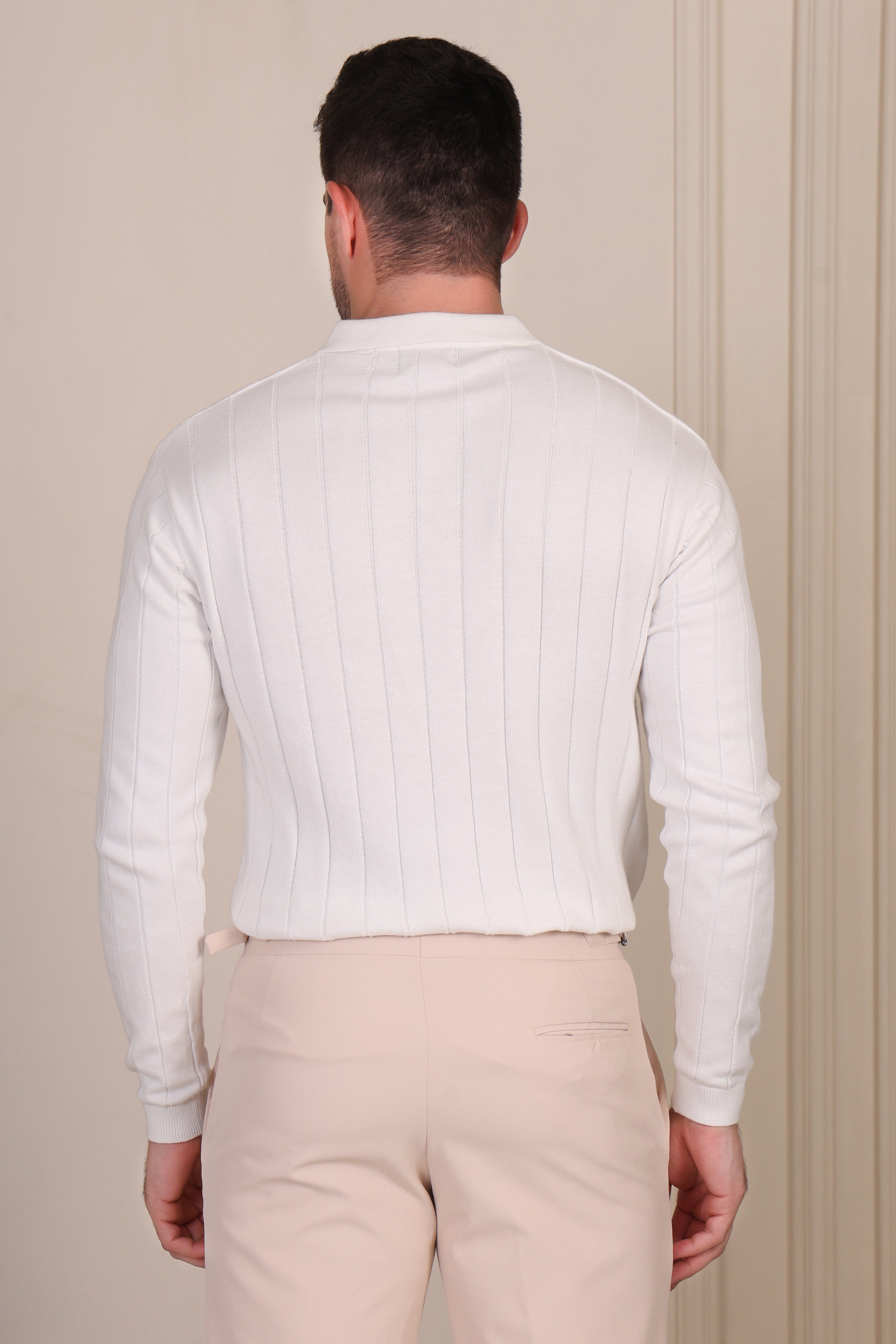 White Knit Polo Full Sleeves | Wide Ribbed by ITALIANVEGA®
