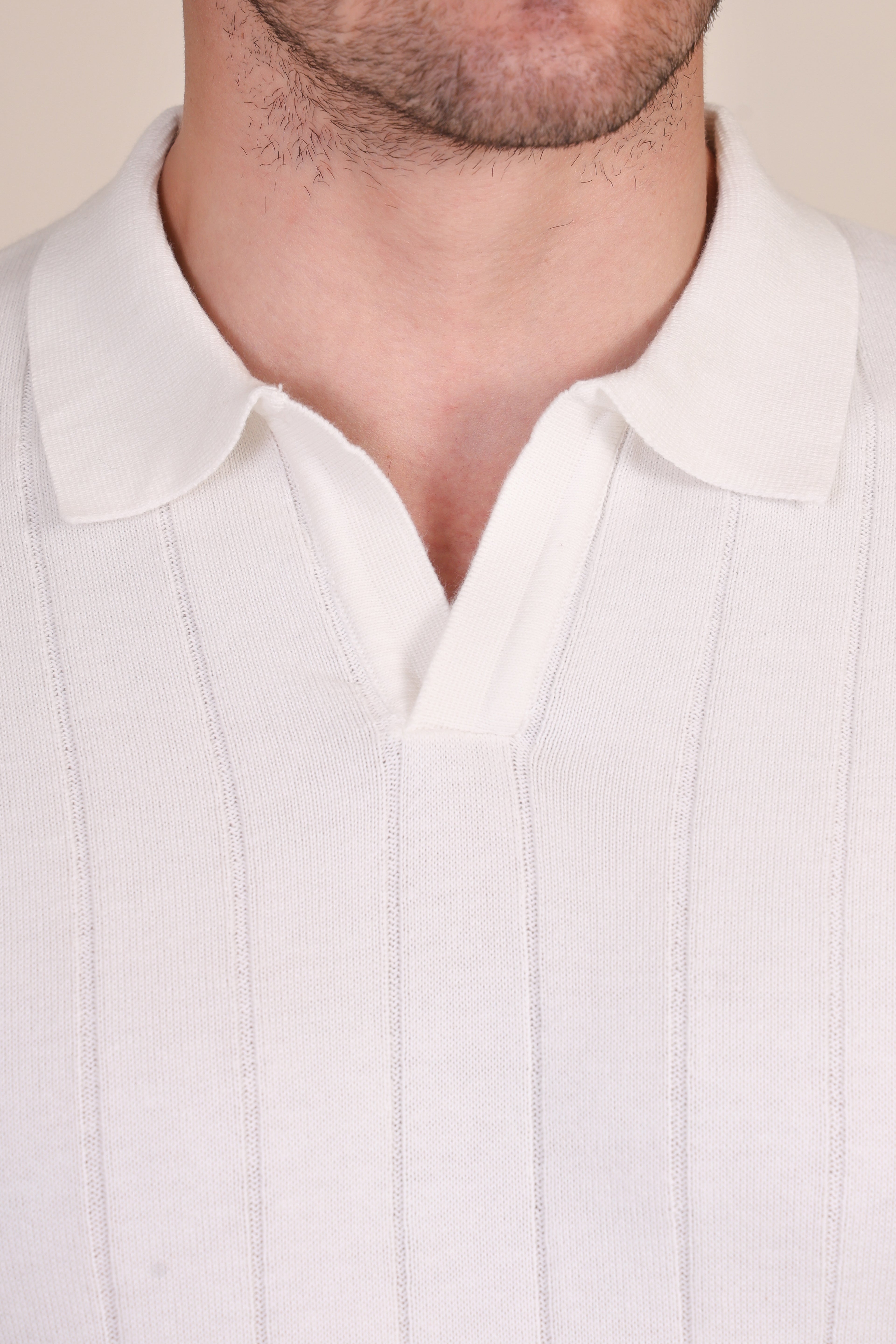 White Knit Polo Full Sleeves | Wide Ribbed by ITALIANVEGA®
