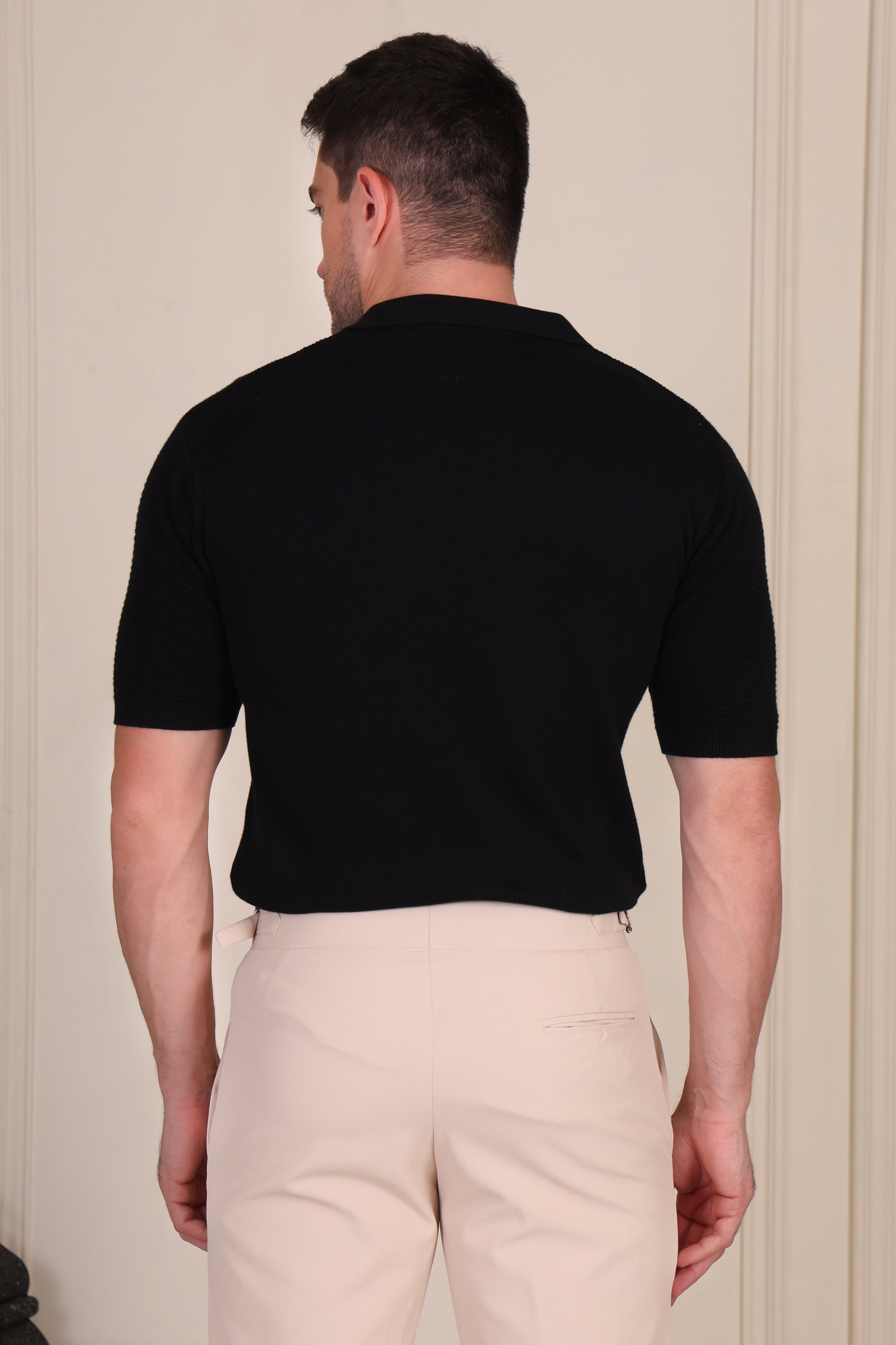 Black Flat Knit Polo by ITALIANVEGA®