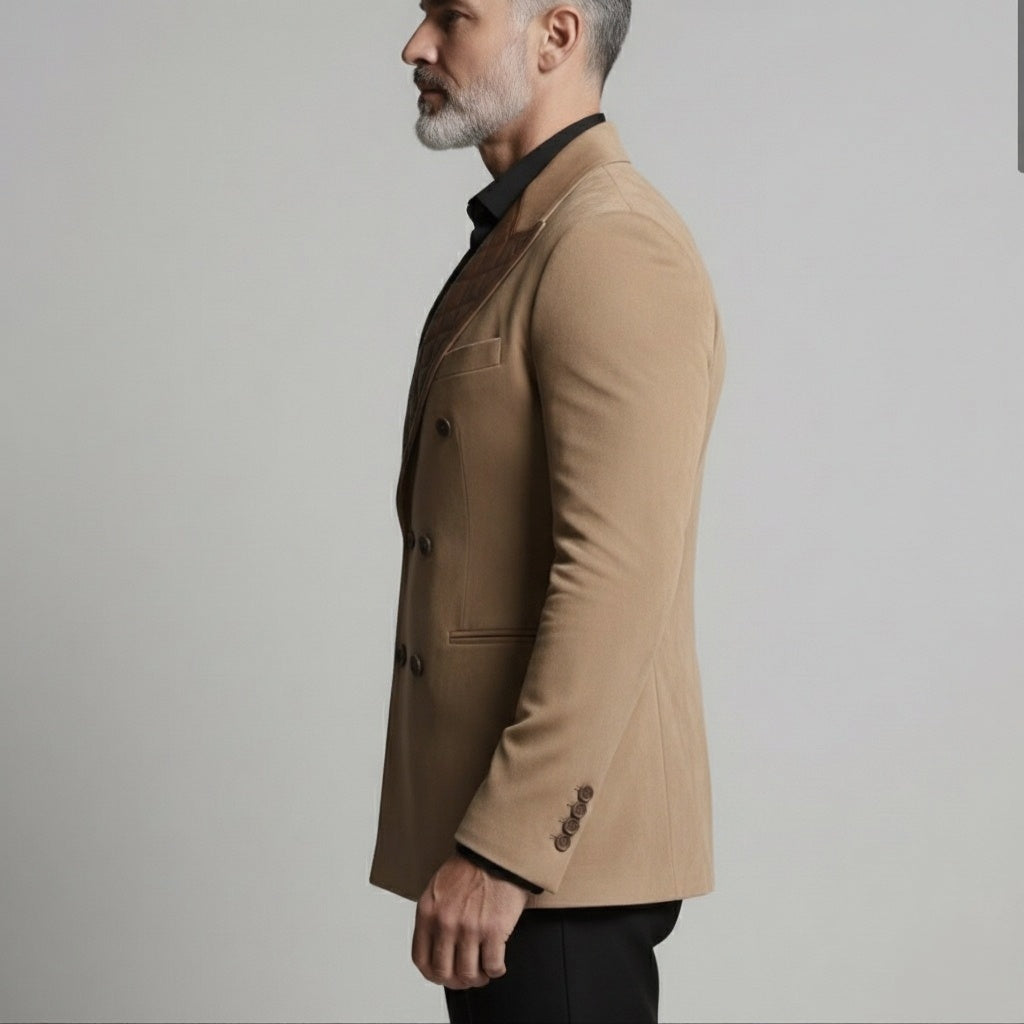 Luxury Beige Suede & PU Leather Blazer – Italian Vega® Signature Edition