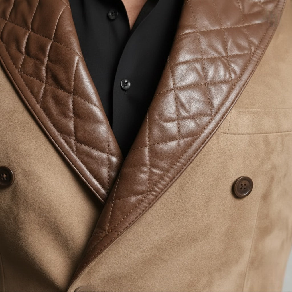 Luxury Beige Suede & PU Leather Blazer – Italian Vega® Signature Edition