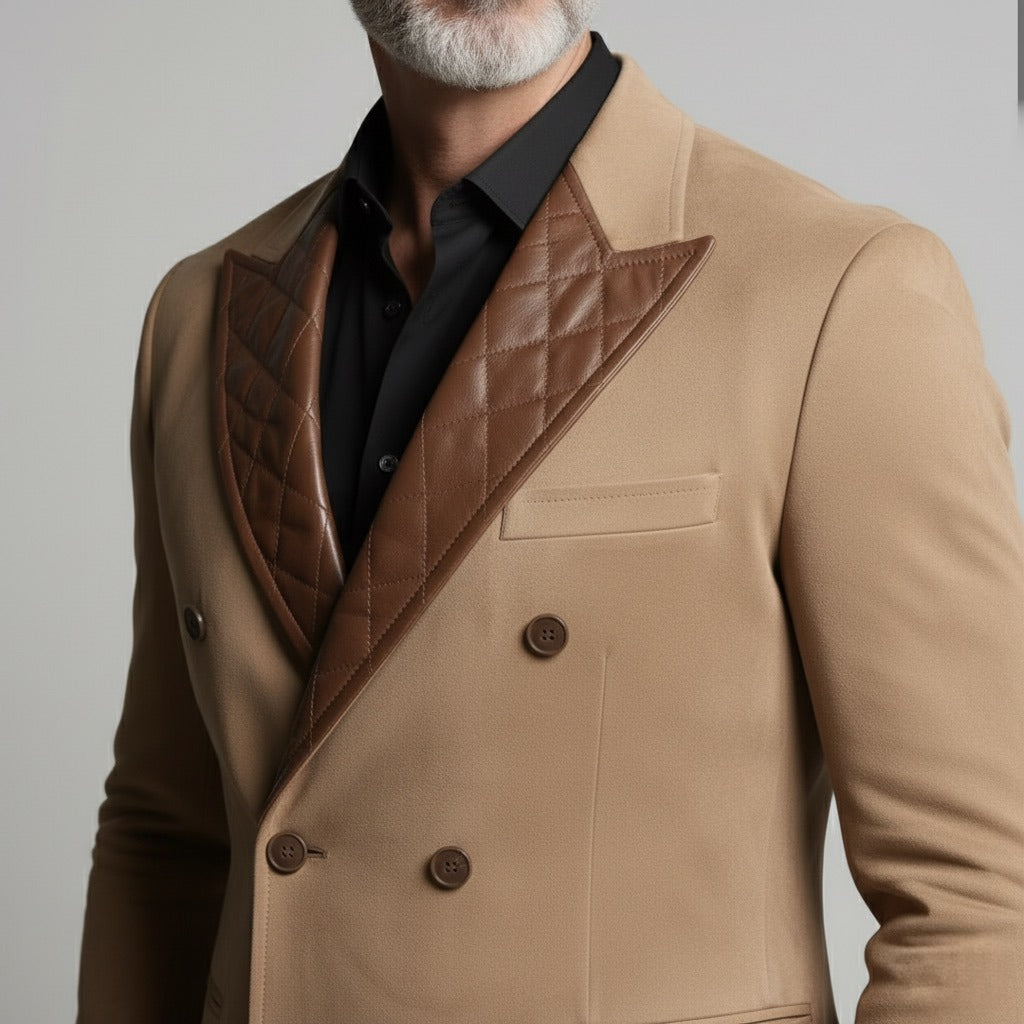 Luxury Beige Suede & PU Leather Blazer – Italian Vega® Signature Edition
