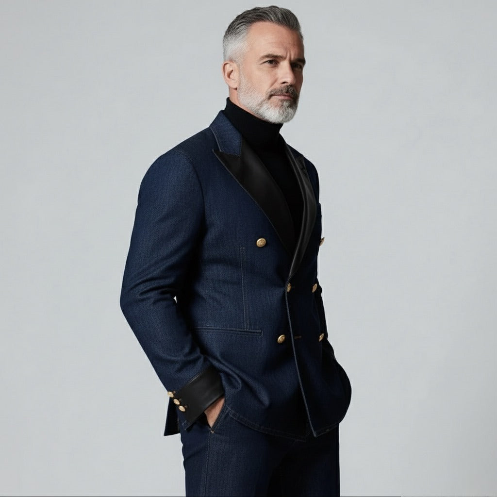 Luxury Denim & PU Leather Blazer – Italian Vega®