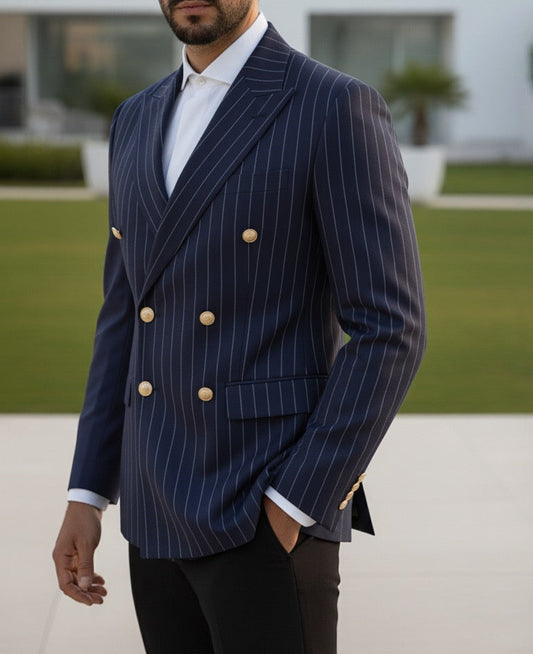 Navy Striped Double Breasted Blazer by Italian Vega (Special Edition)