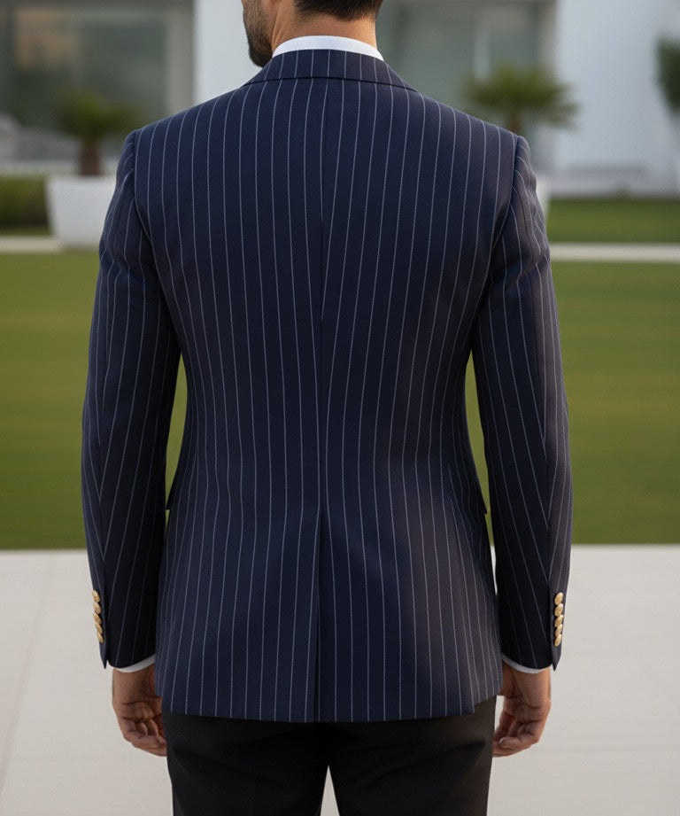 Navy Striped Double Breasted Blazer by Italian Vega (Special Edition)