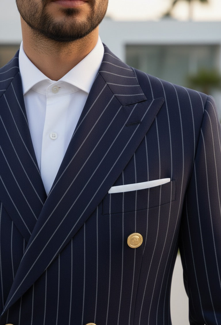 Navy Striped Double Breasted Blazer by Italian Vega (Special Edition)