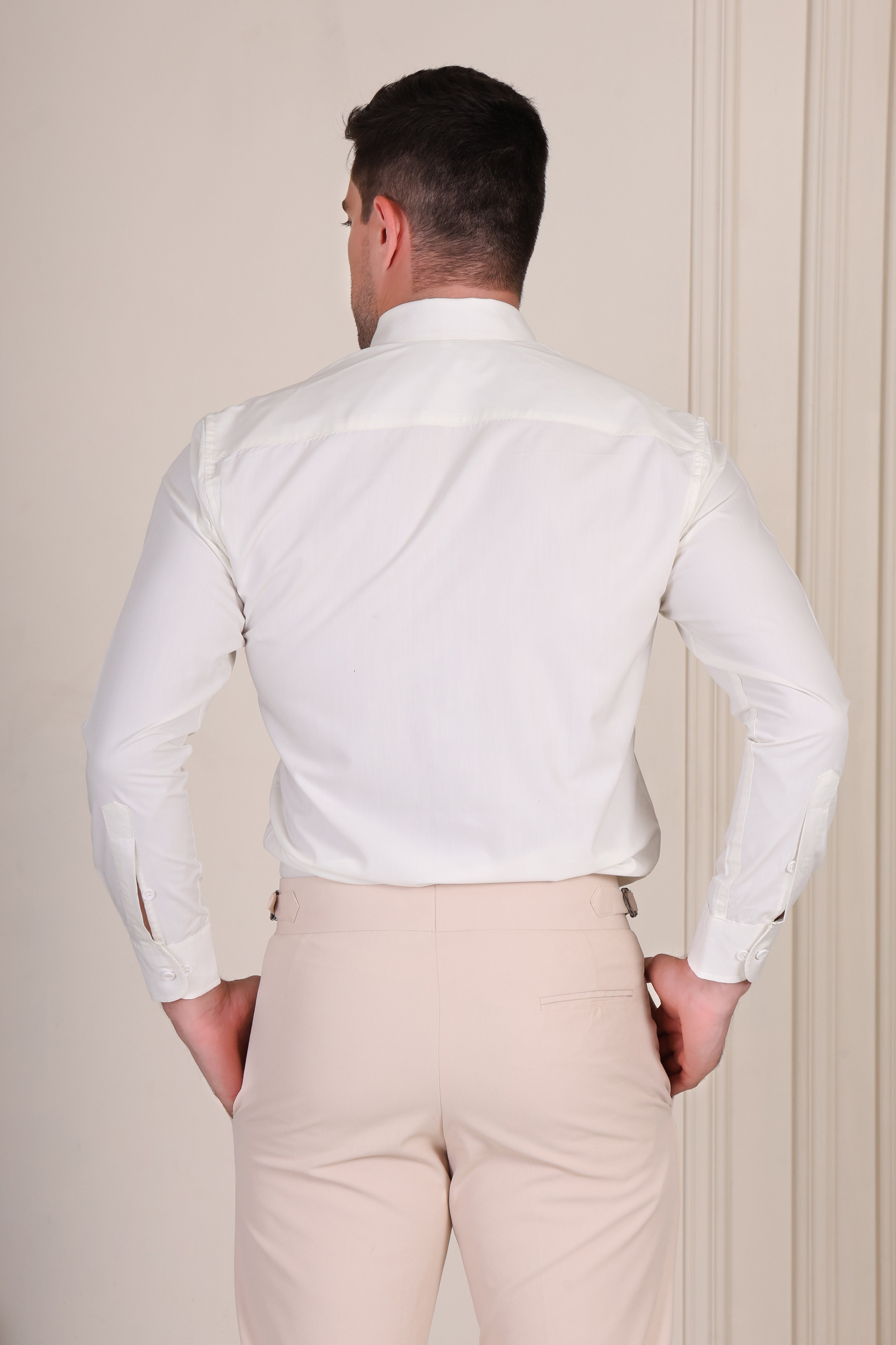 Ivory White Solid One Piece Collar Shirt by Italian Vega®