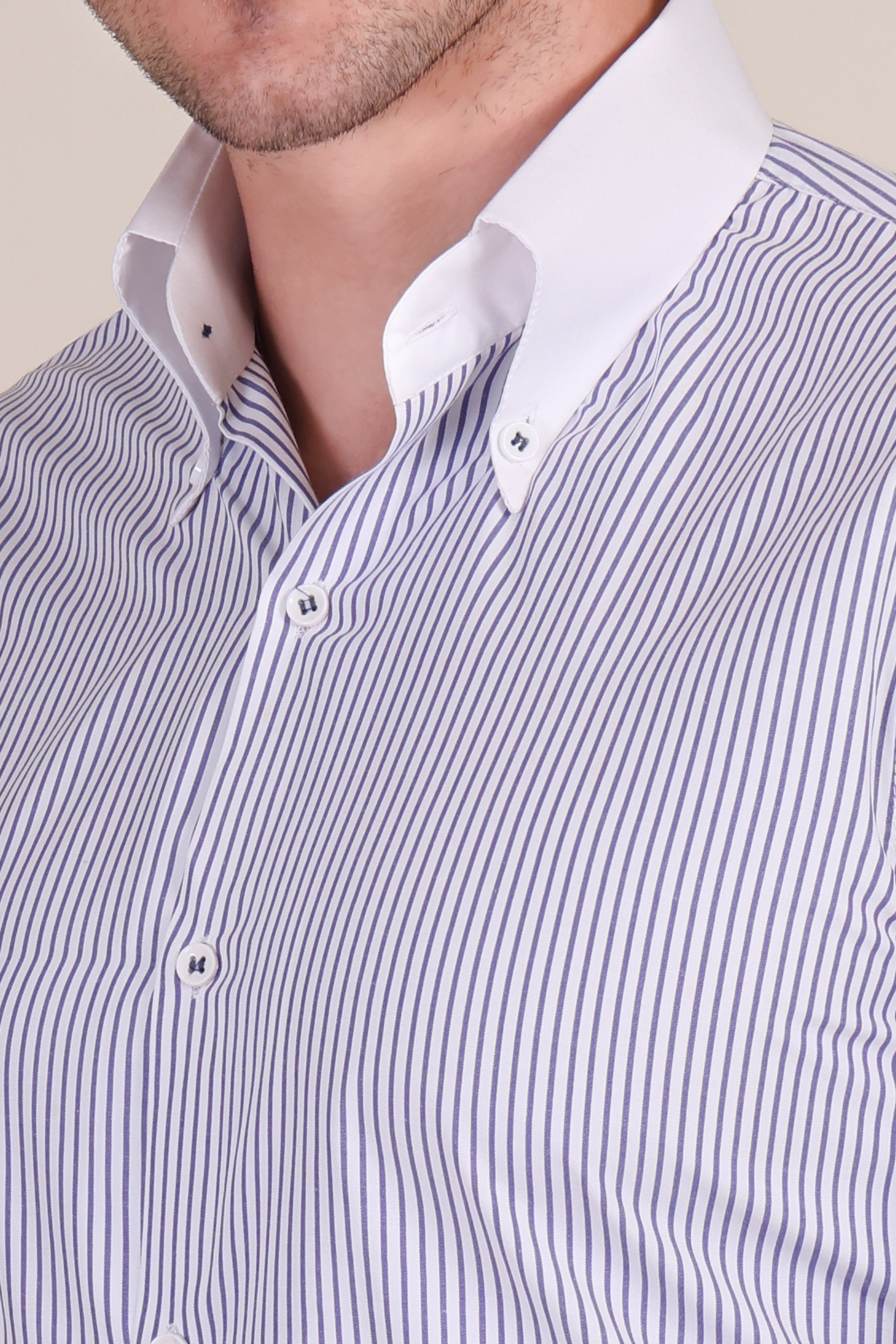 Navy Contrast Stripes Classic Collar Shirt by Italian Vega®