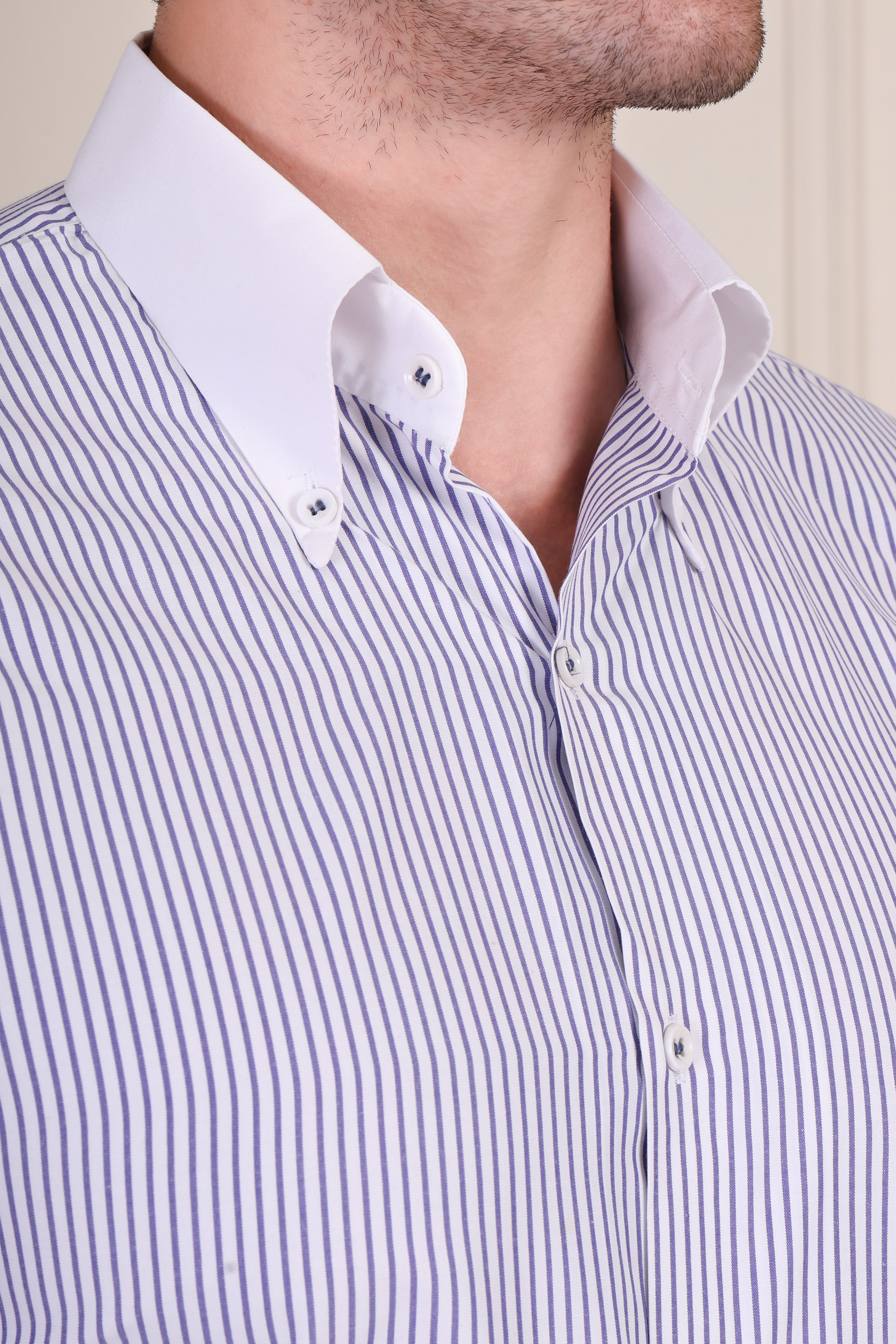 Navy Contrast Stripes Classic Collar Shirt by Italian Vega®