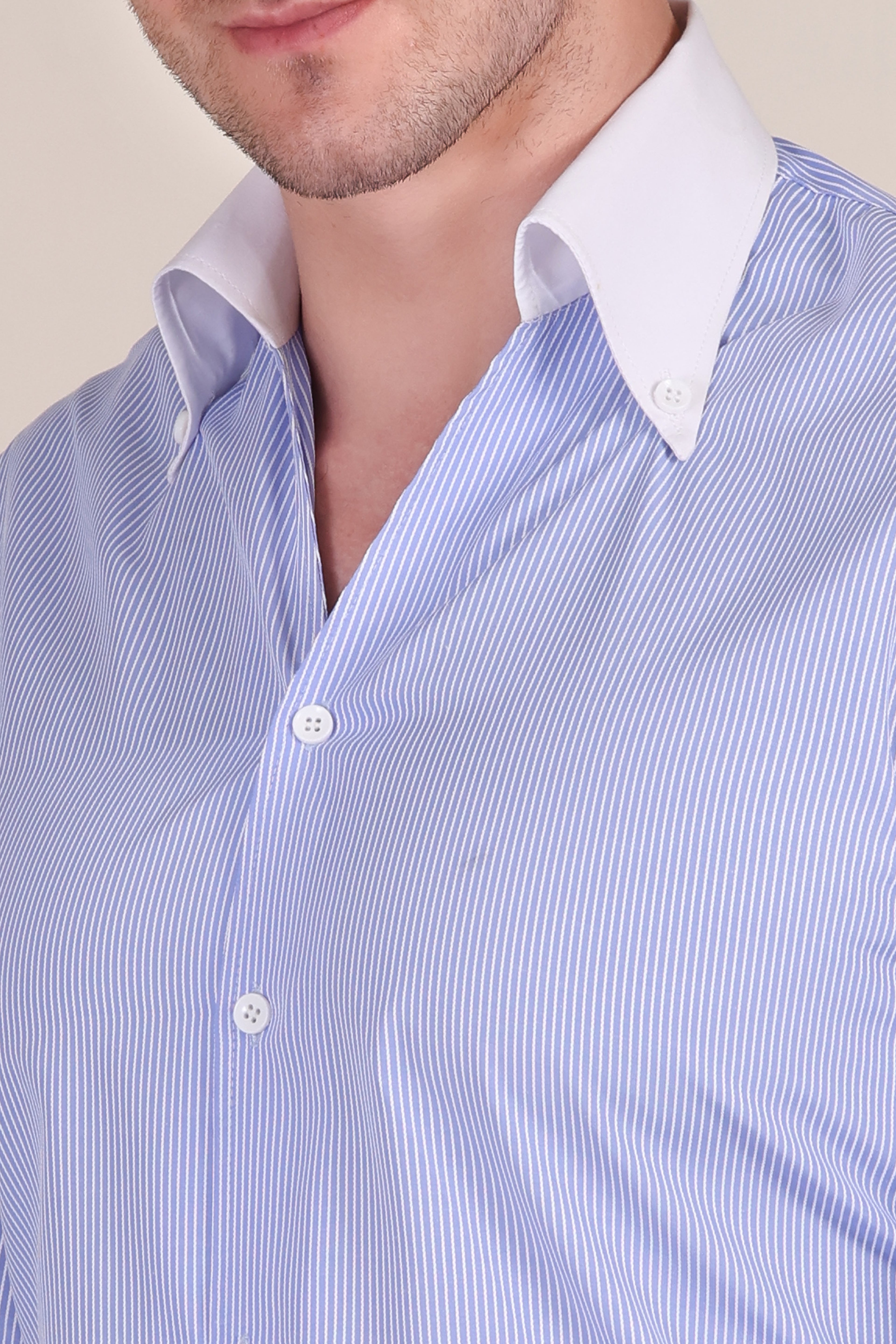 Sky Blue Contrast Pinstripe One Piece Collar by Italian Vega®